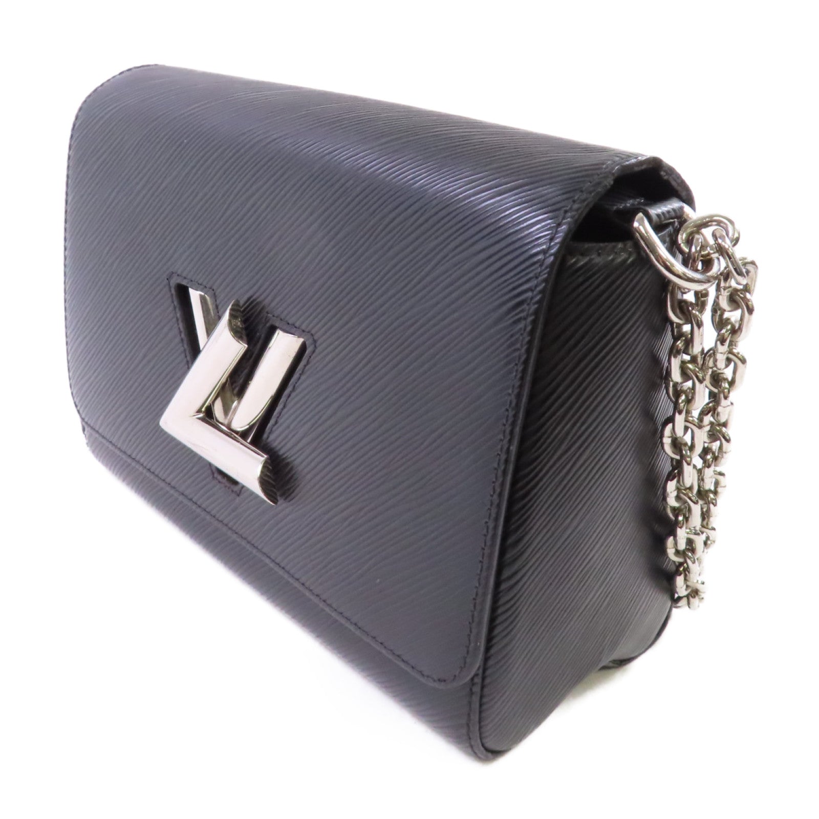 LOUIS VUITTON Epi Twist MM Chain Shoulder Bag銀扣鏈帶肩背袋黑色