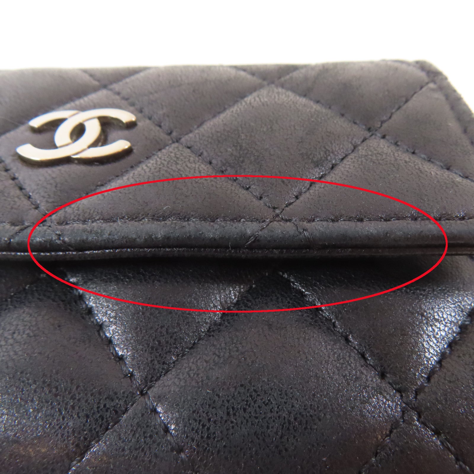 CHANEL 菱格羊皮皮革Card Case銀扣卡片套黑色