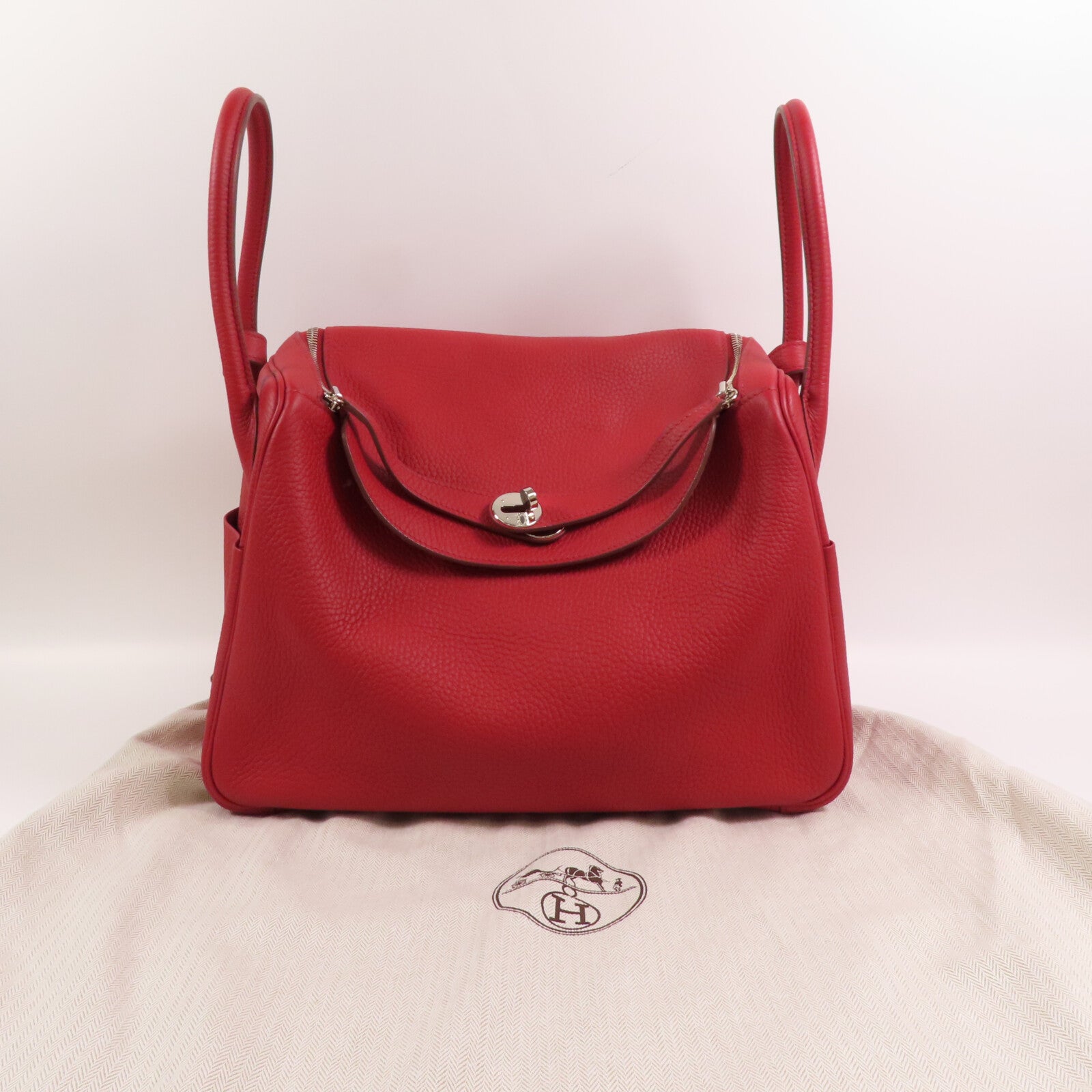 HERMES Clemence皮革Lindy 34銀扣肩背袋Rough Piment