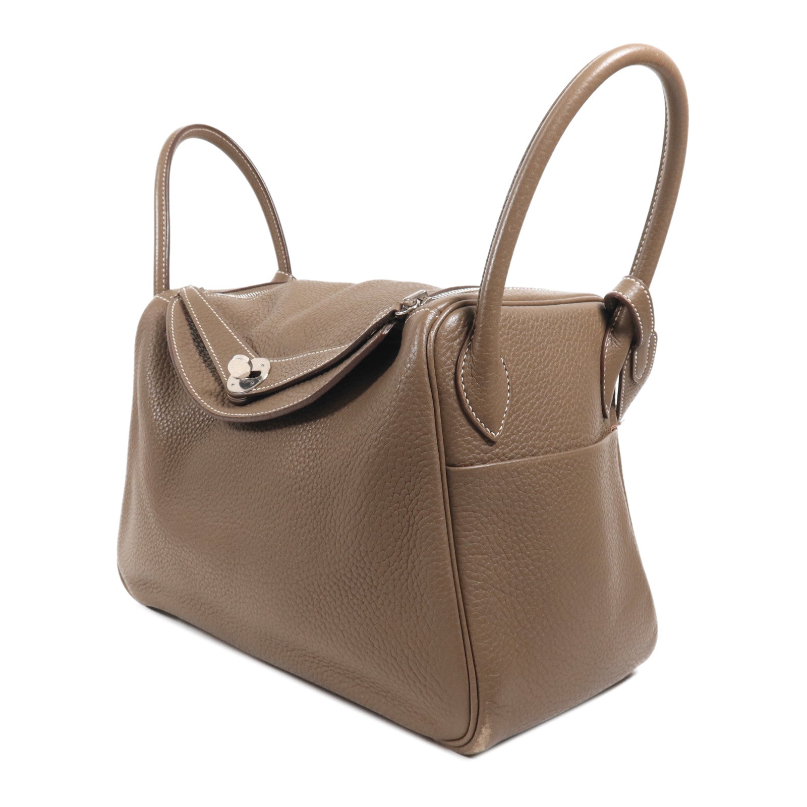 HERMES Togo皮革Lindy 30銀扣手挽肩背兩用袋Etoupe