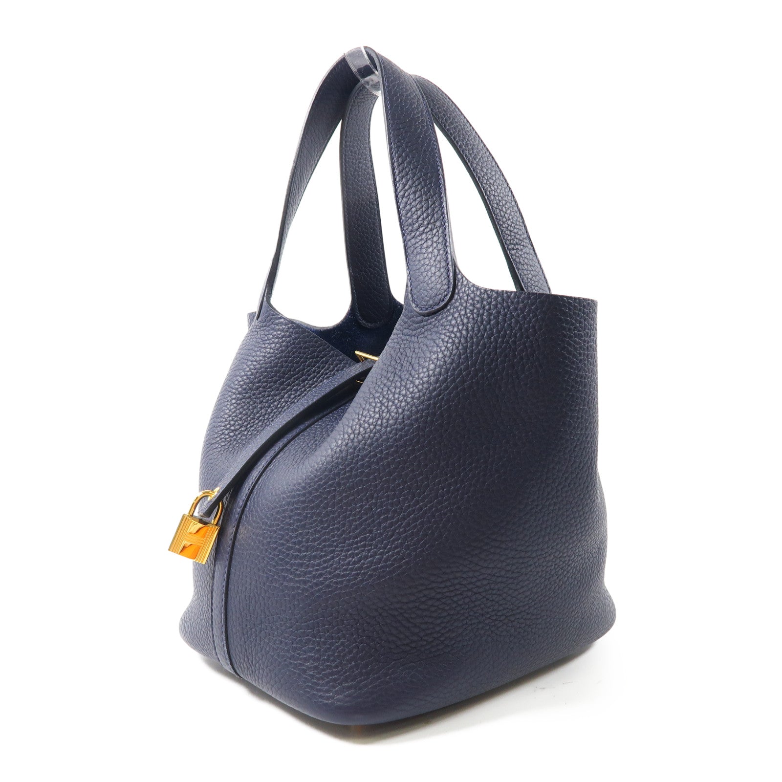 HERMES 【激減優惠】Clemence皮革Picotin MM金扣手挽袋深藍色
