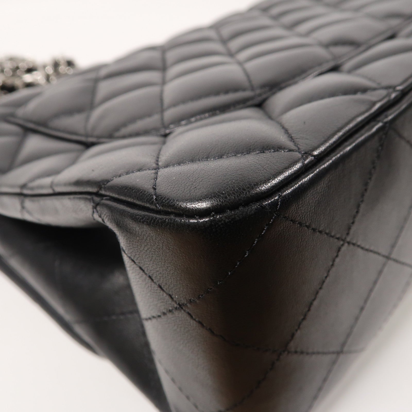 CHANEL 菱格羊皮皮革Chain Shoulder Bag銀扣肩背袋黑色