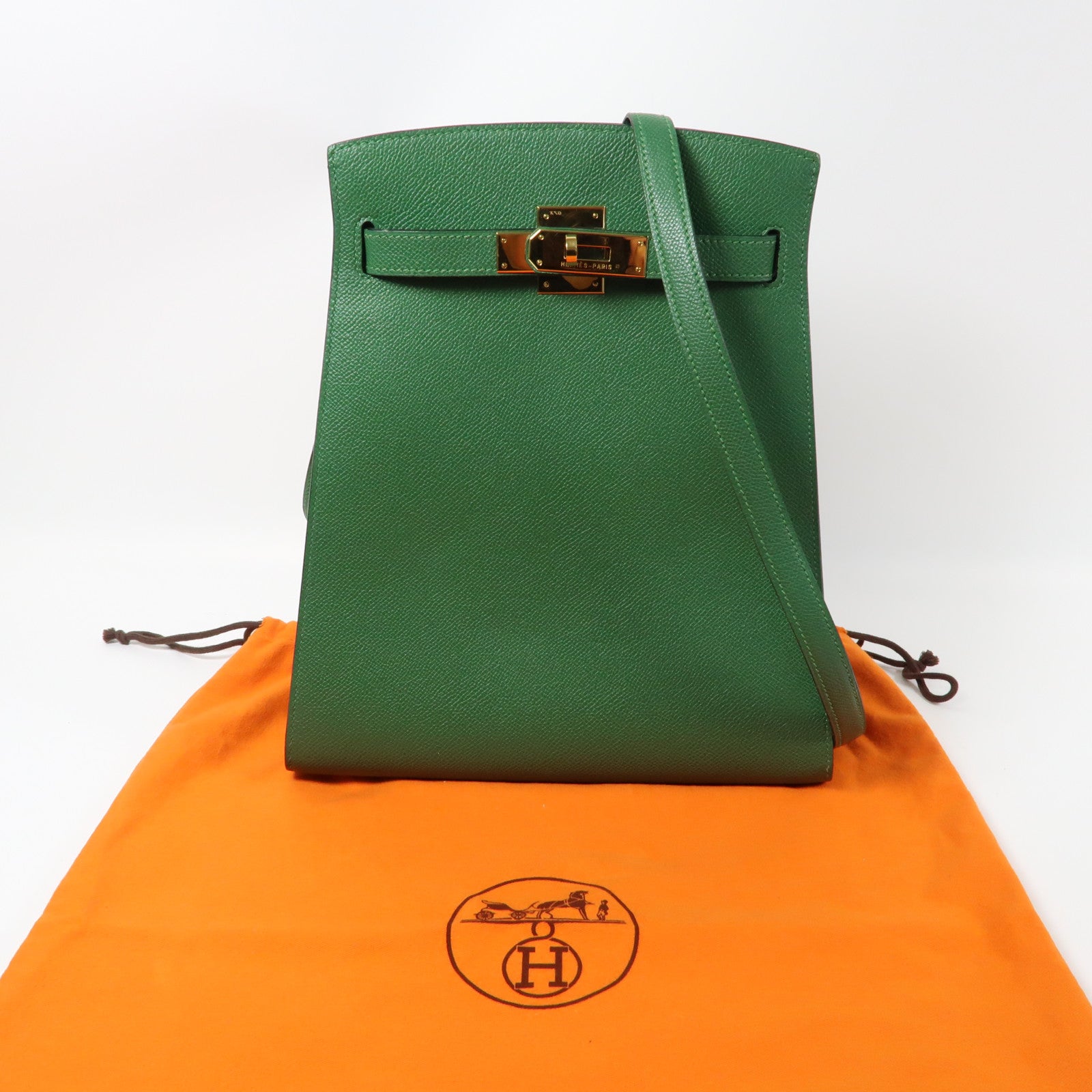 HERMES 【激減優惠】Epsom皮革Kelly Sports金扣肩背袋綠色