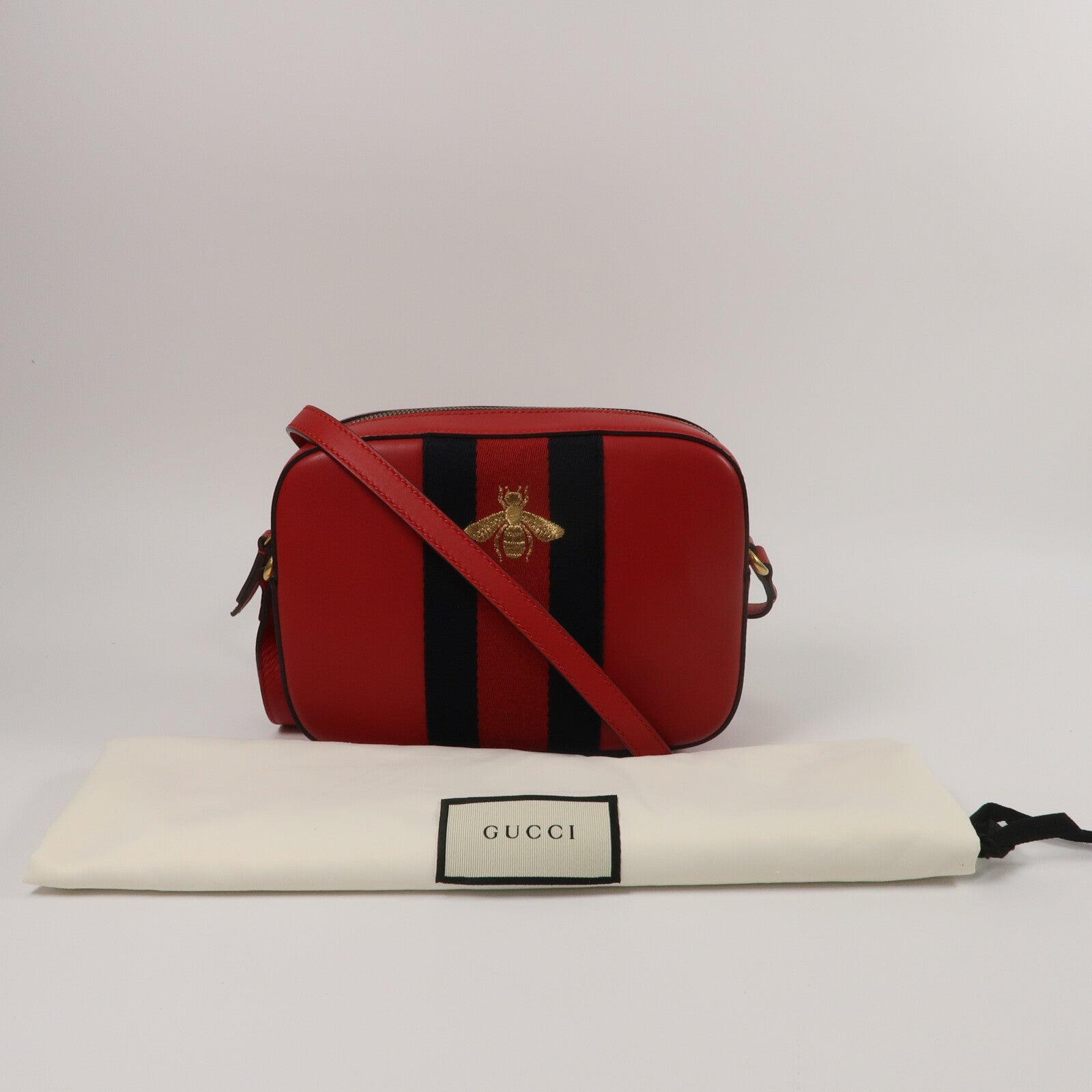 GUCCI 牛皮皮革Gucci Bee Web Camera Bag肩背袋