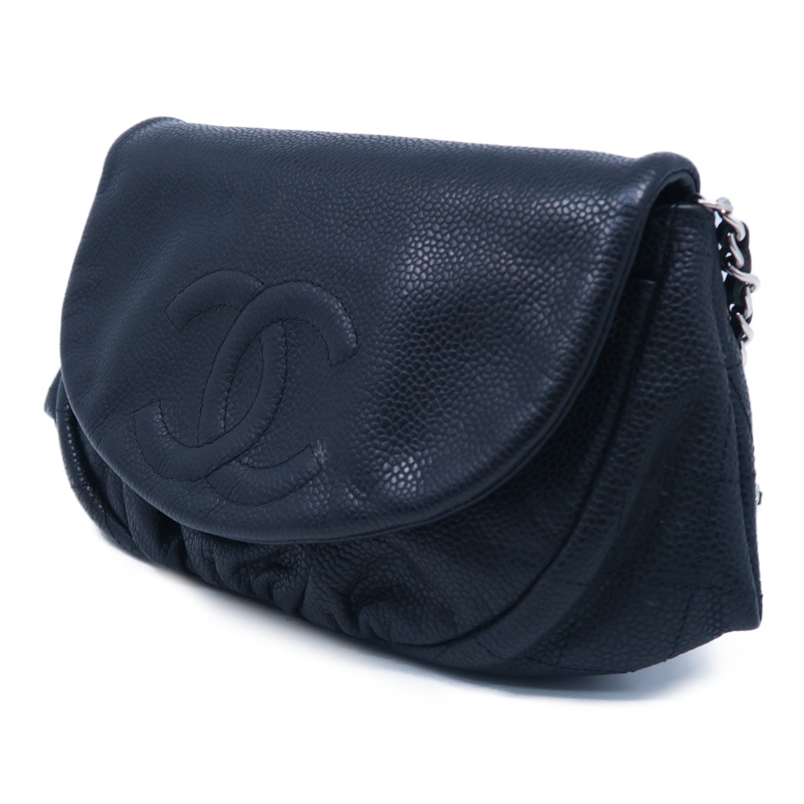 CHANEL 【激減優惠】牛皮皮革Chain Shoulder Bag銀扣鏈帶肩背袋黑色
