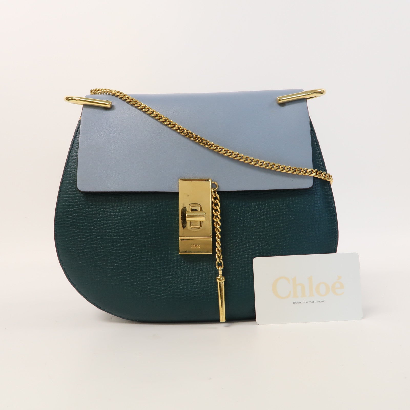 Chloe 【激減優惠】皮革Chain Shoulder金扣鏈帶肩背袋藍色