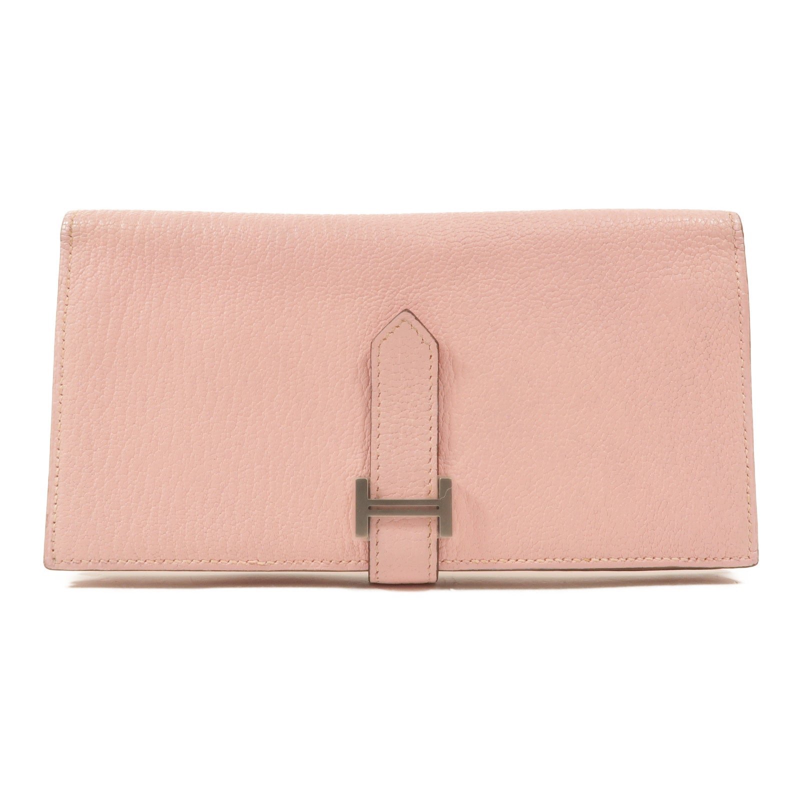 HERMES Chevre皮革Bearn W Snap長錢包Rose Sakura