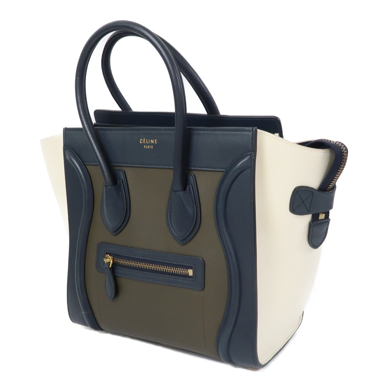 CELINE 牛皮皮革Micro Luggage Handbag金扣手挽袋綠色/藍色/白色