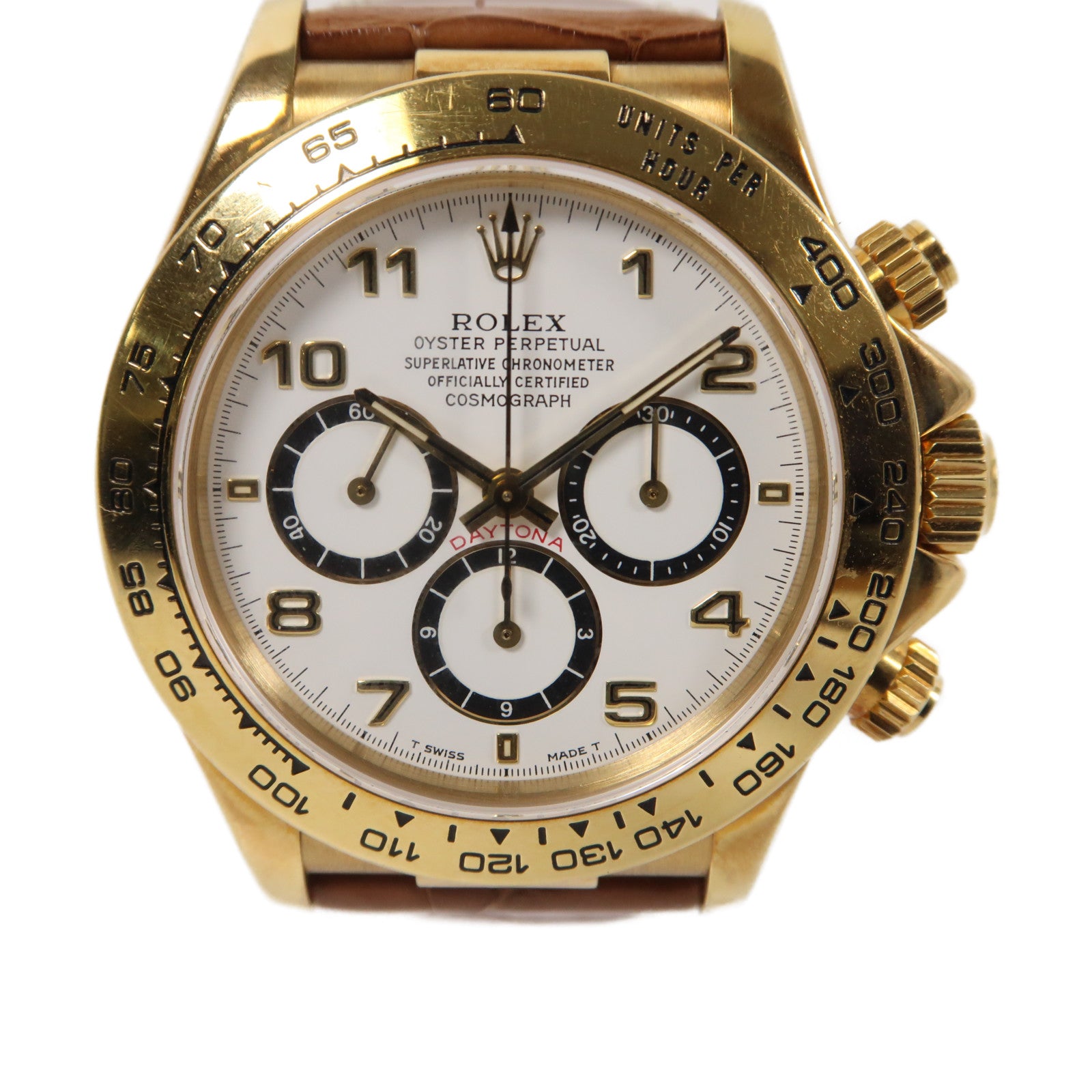 ROLEX Daytona 18K黃金/鱷魚皮革手錶自動機芯白色