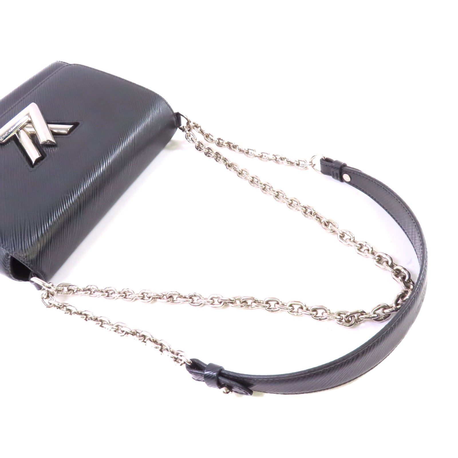 LOUIS VUITTON Epi Twist MM Chain Shoulder Bag銀扣鏈帶肩背袋黑色