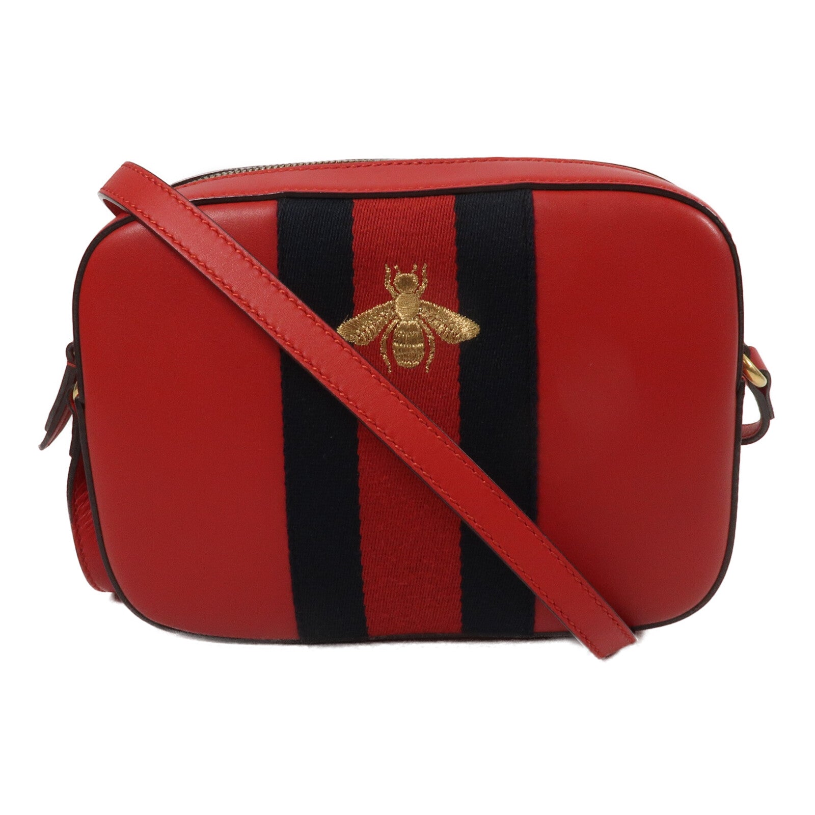 GUCCI 牛皮皮革Gucci Bee Web Camera Bag肩背袋