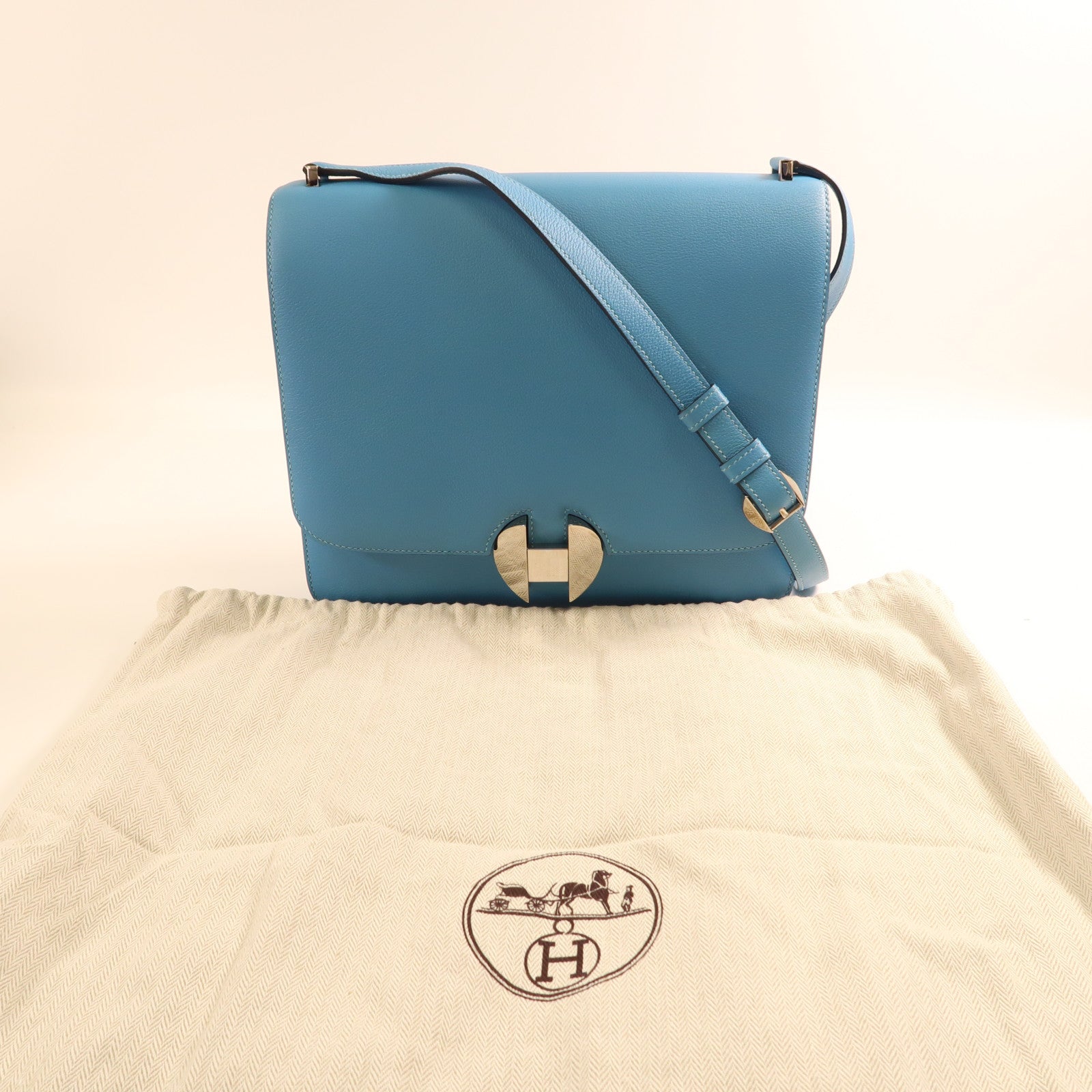 HERMES 【激減優惠】Evercolor皮革2002銀扣肩背袋Bleu Du Nord