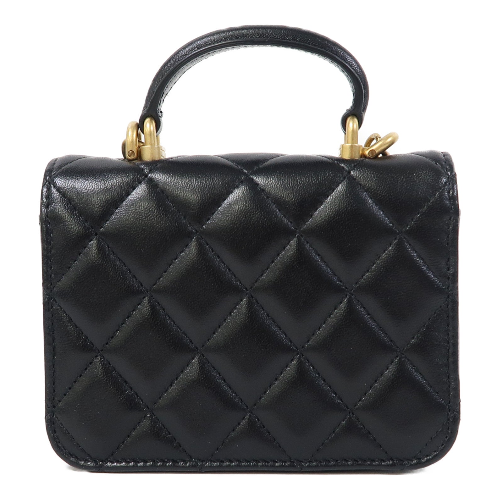 CHANEL 菱格羊皮皮革Chain Shoulder金扣鏈帶肩背袋黑色