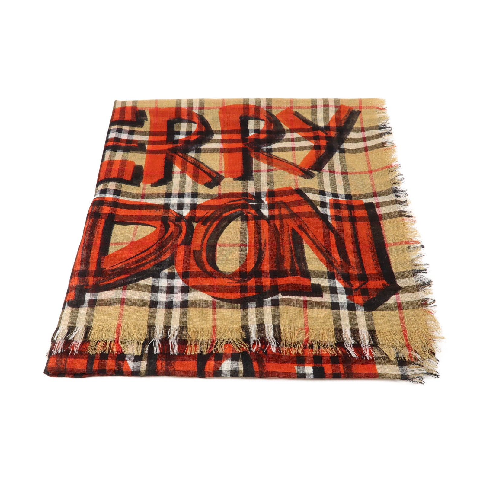 BURBERRY 【激減優惠】絲質Muffler圍巾啡色/紅色
