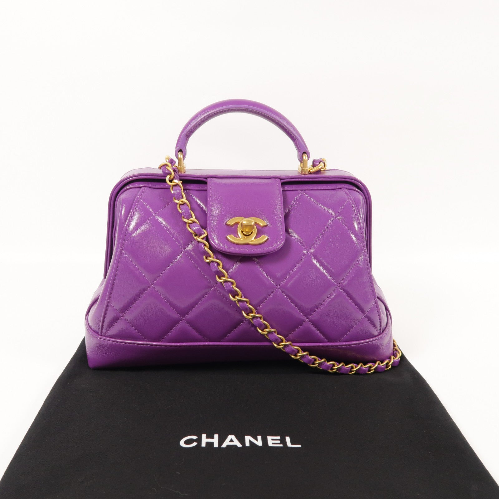 CHANEL 牛皮皮革Chain Shoulder金扣手挽肩背兩用袋
