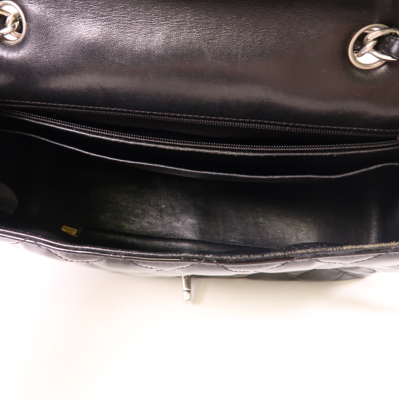 CHANEL 漆皮皮革Large Classic銀扣鏈帶肩背袋