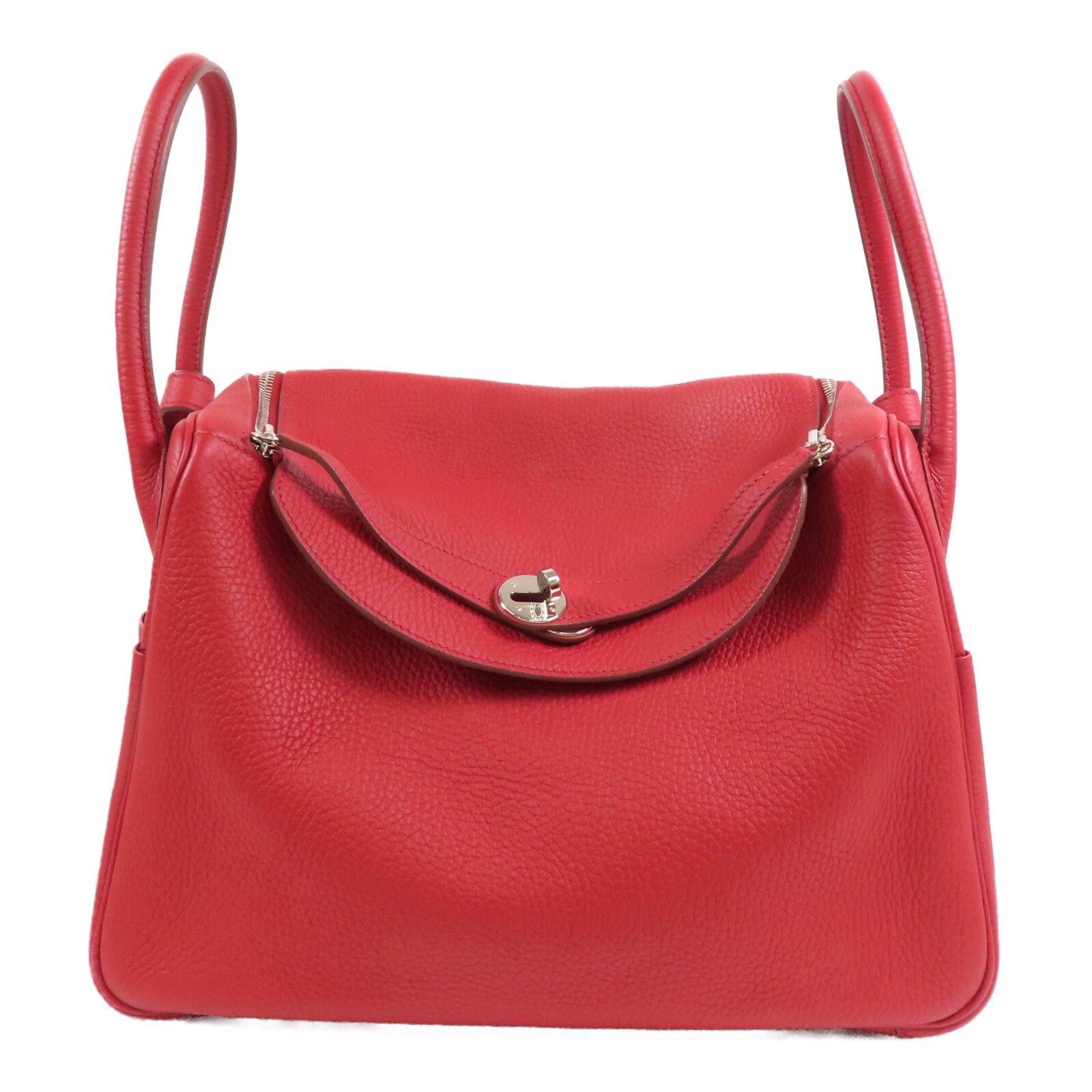 HERMES Clemence皮革Lindy 34銀扣肩背袋Rough Piment