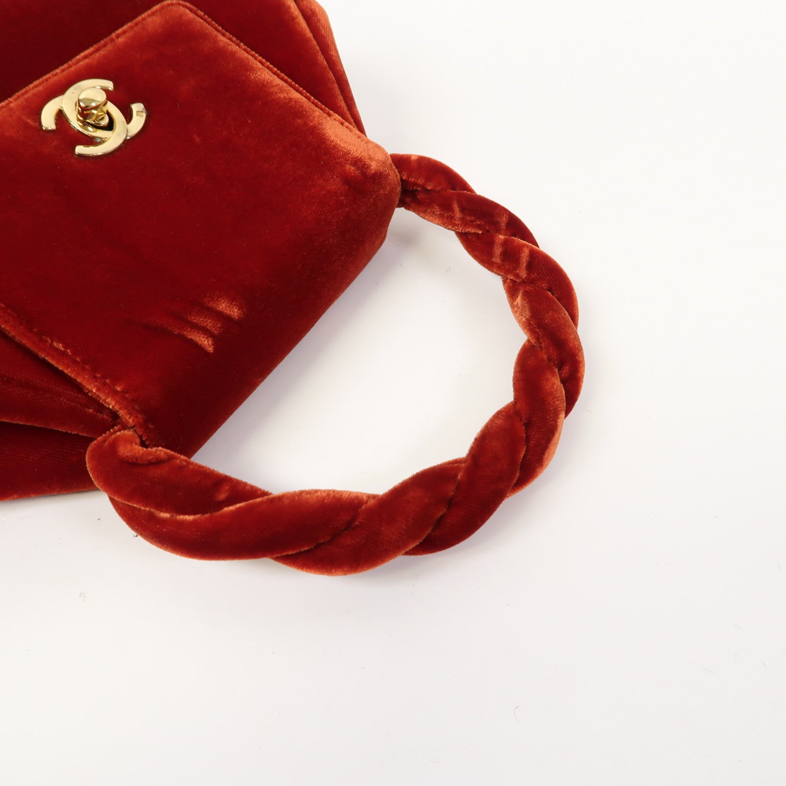 CHANEL 【激減優惠】天鵝絨Vintage Handbag金扣手挽袋紅色