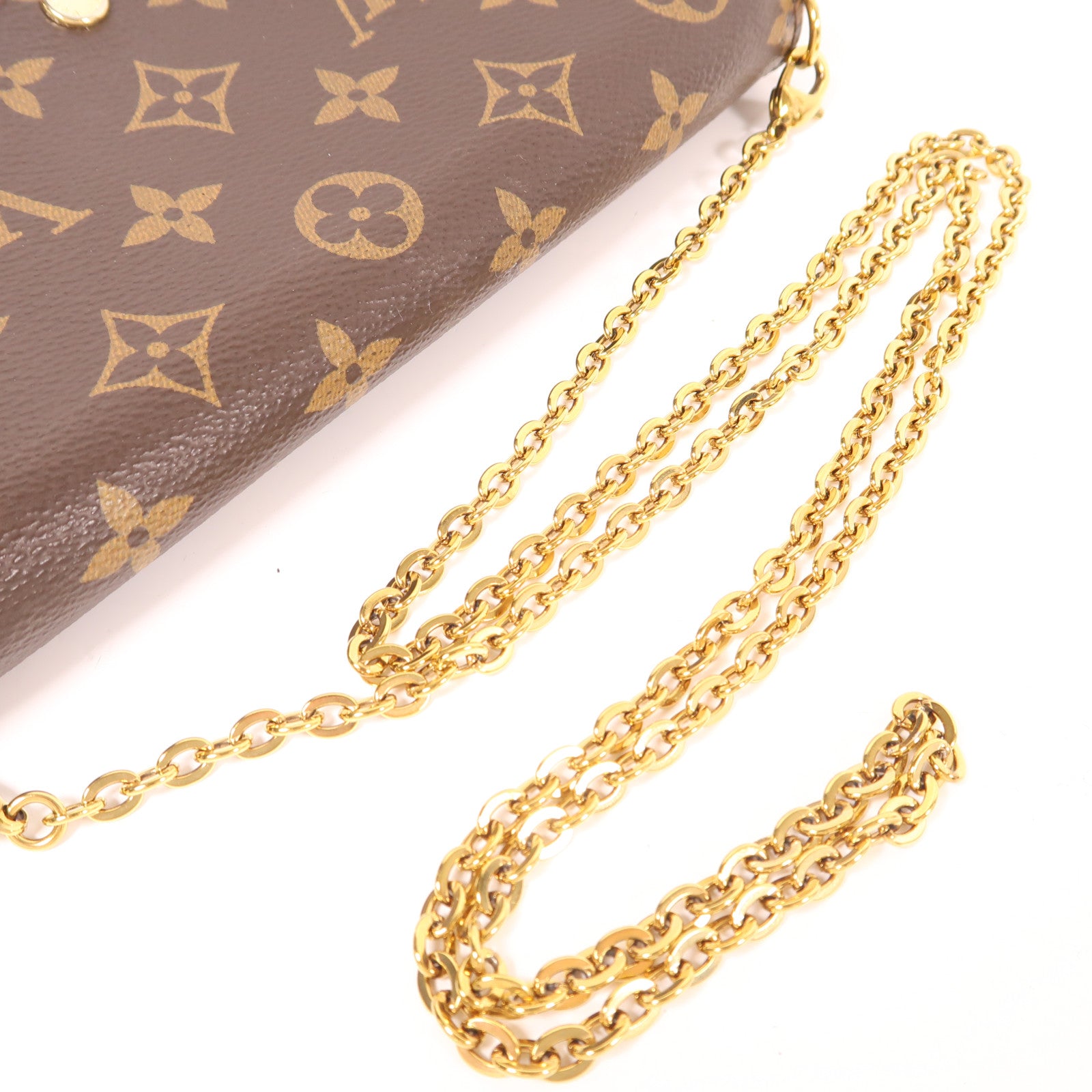 LOUIS VUITTON Monogram Pochette Felicie金扣鏈帶肩背袋棕色
