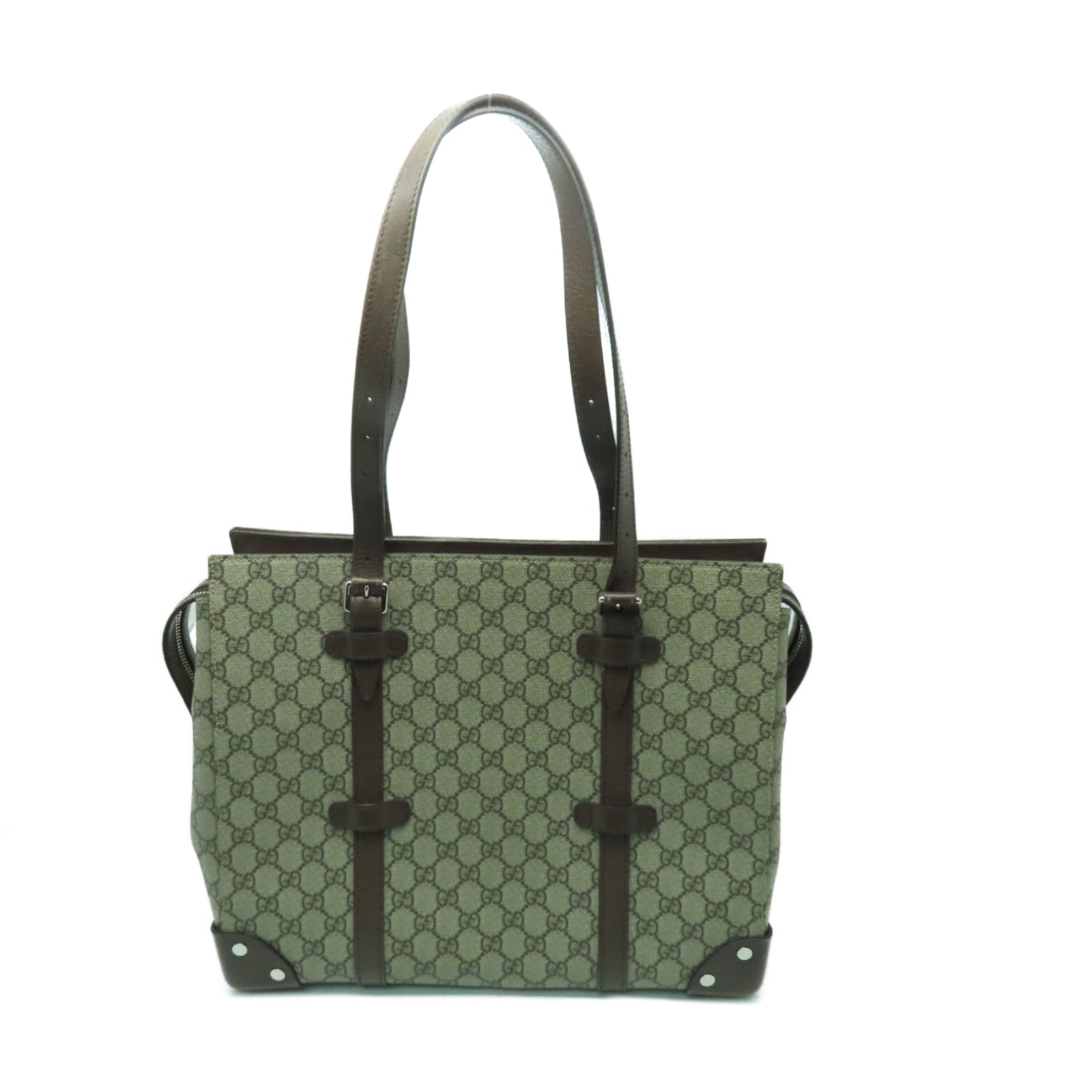 GUCCI 【激減優惠】塗層帆布Tote Bag銀扣手挽袋啡色