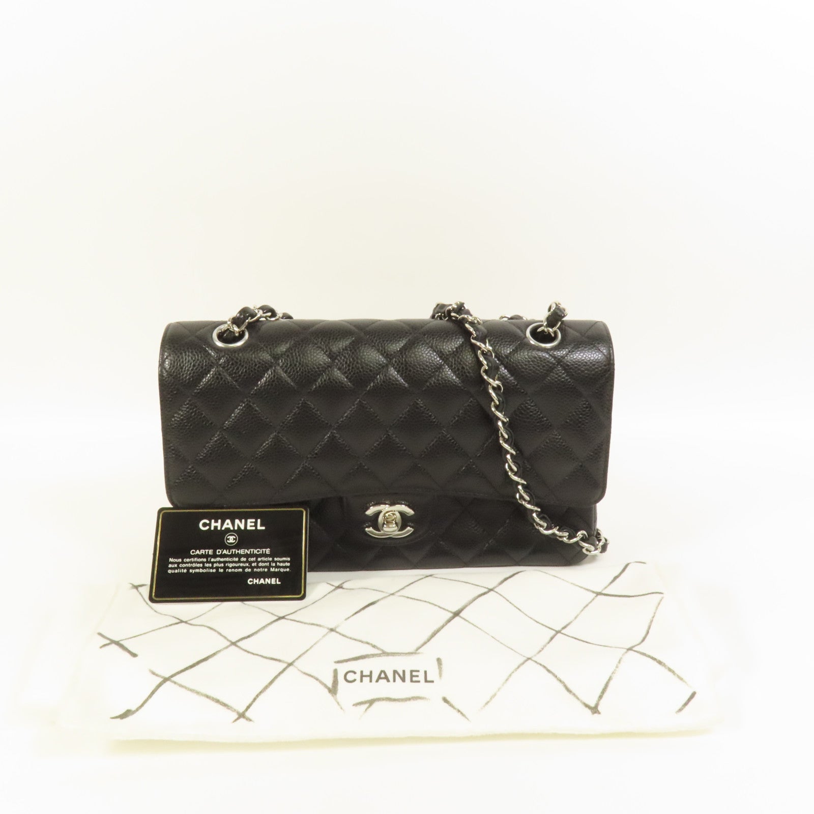 CHANEL 牛皮皮革Classic 25銀扣鏈帶肩背袋