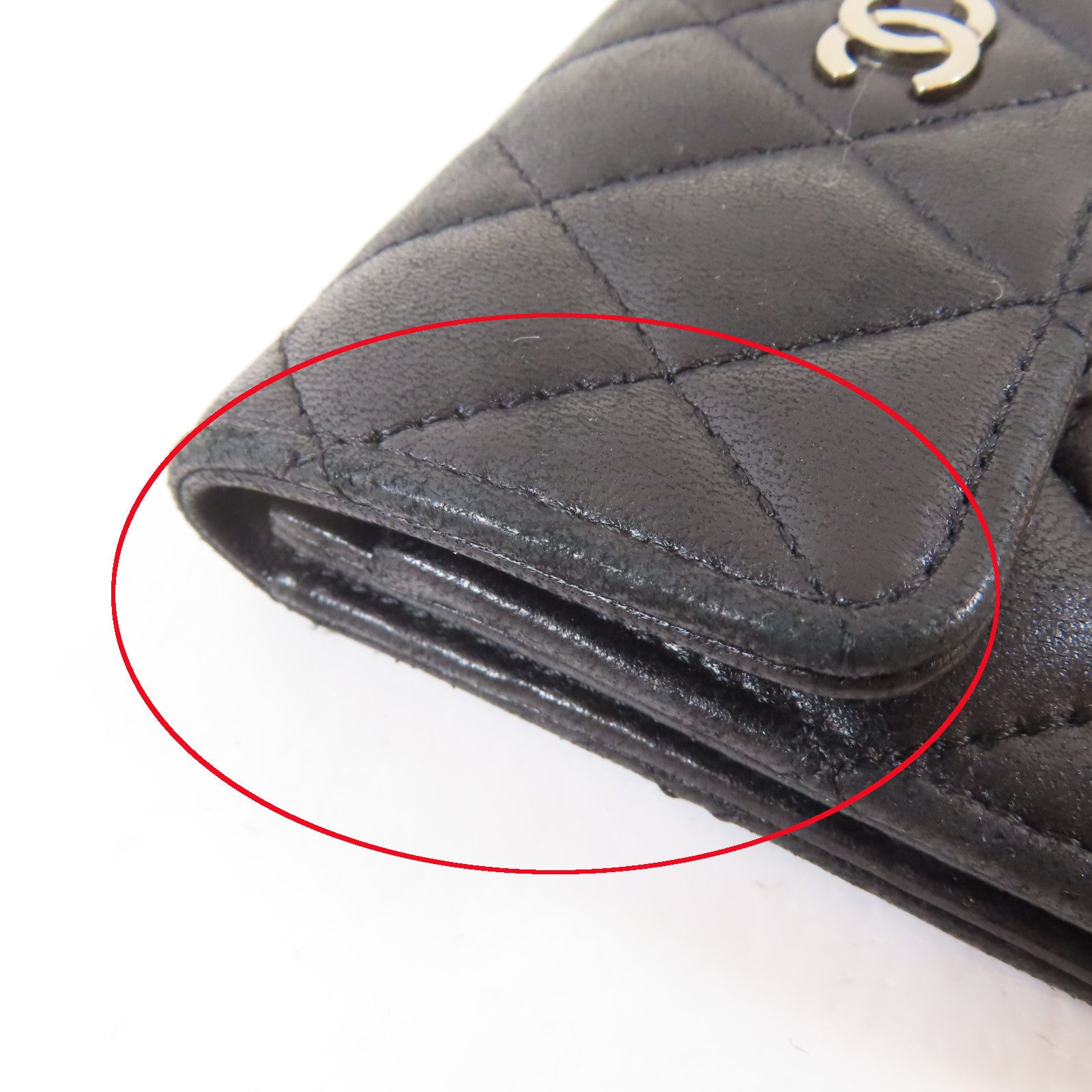CHANEL 菱格羊皮皮革Card Case銀扣卡片套黑色
