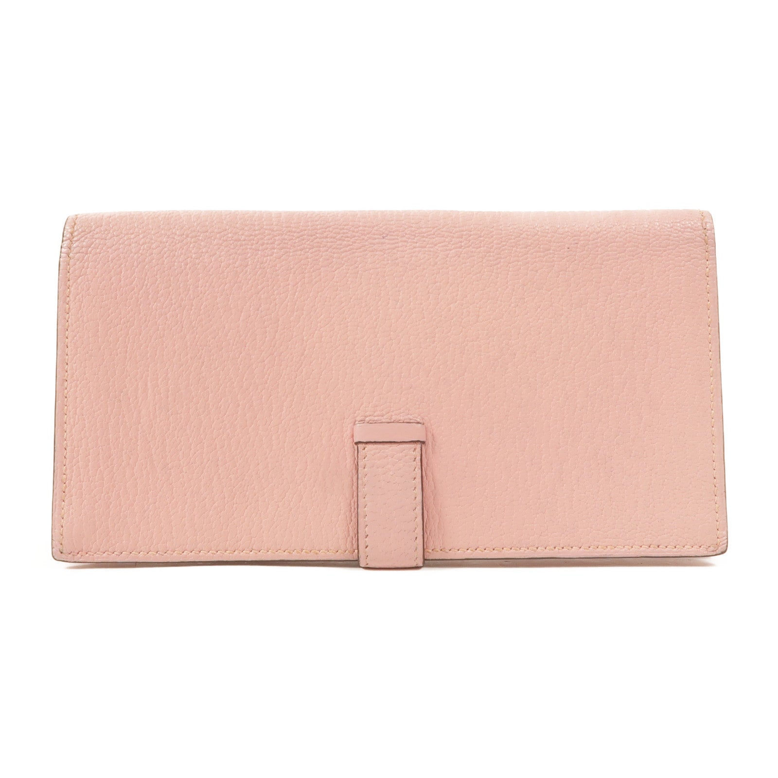 HERMES Chevre皮革Bearn W Snap長錢包Rose Sakura