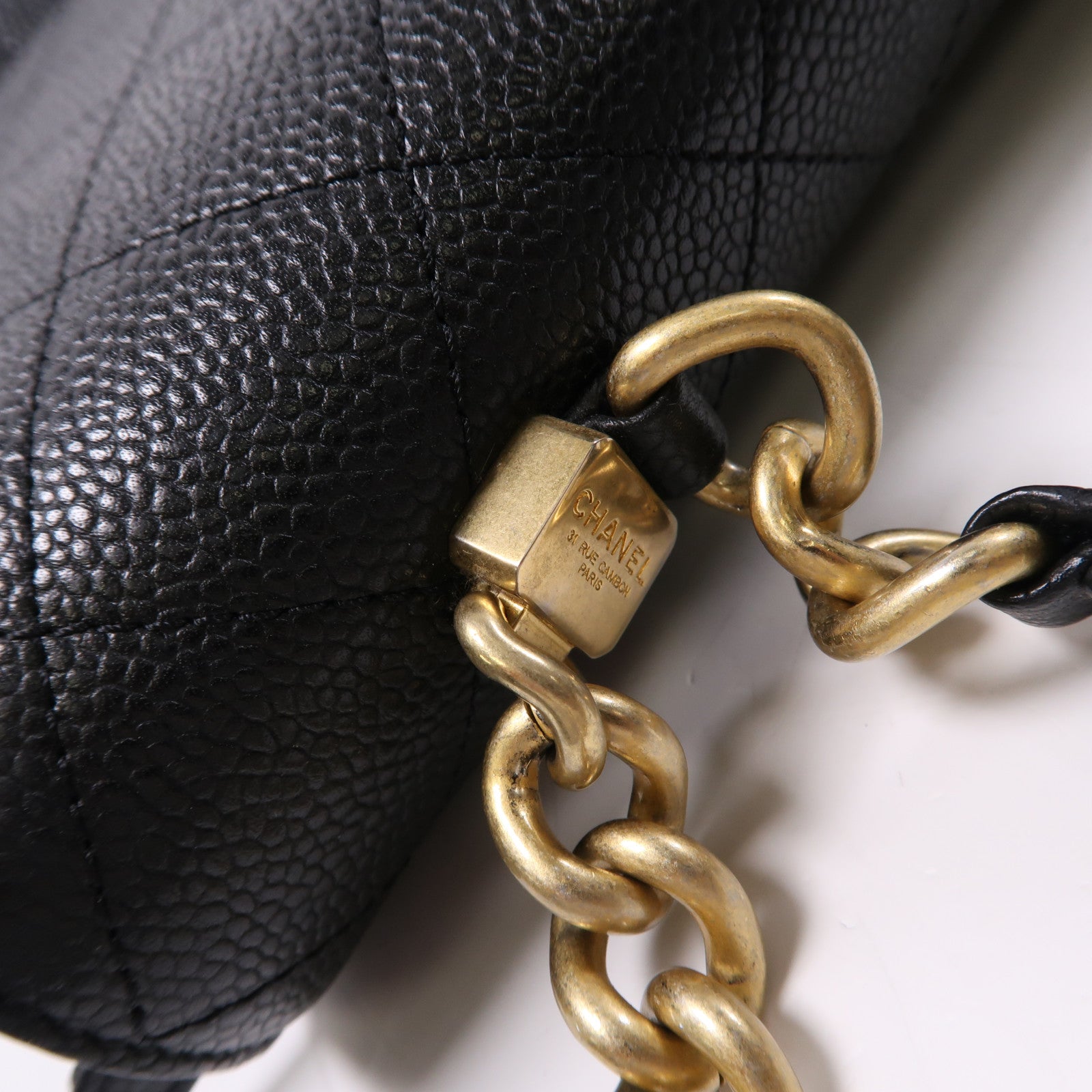 CHANEL 牛皮皮革2Way Shoulder金扣鏈帶手挽肩背兩用袋黑色