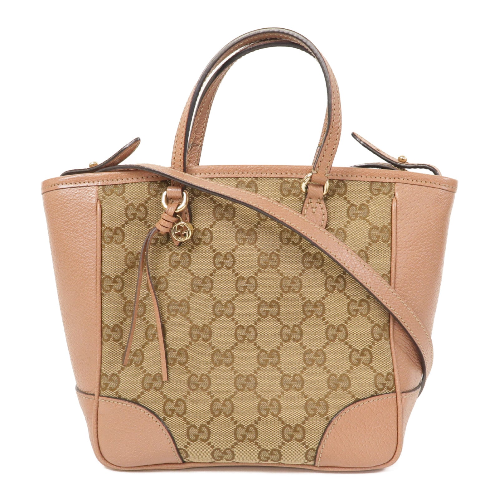 GUCCI 帆布/皮革2 Way Shoulder金扣手挽肩背兩用袋米色/啡色