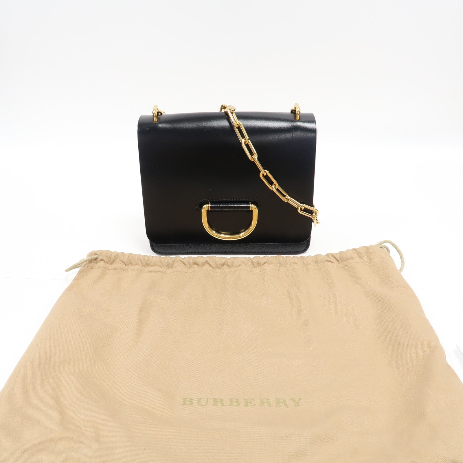 BURBERRY 羊皮皮革D-Ring金扣肩背袋黑色