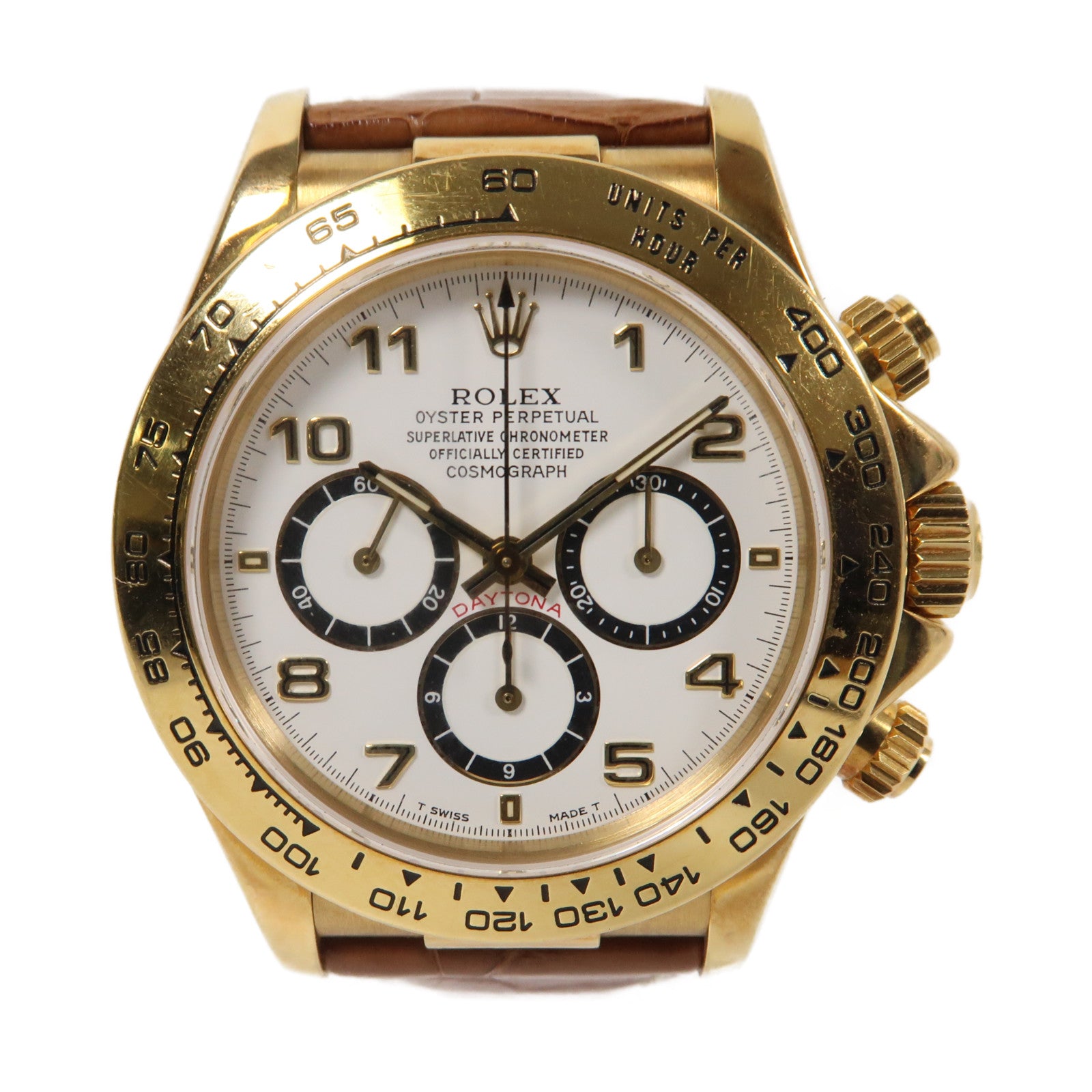 ROLEX Daytona 18K黃金/鱷魚皮革手錶自動機芯白色