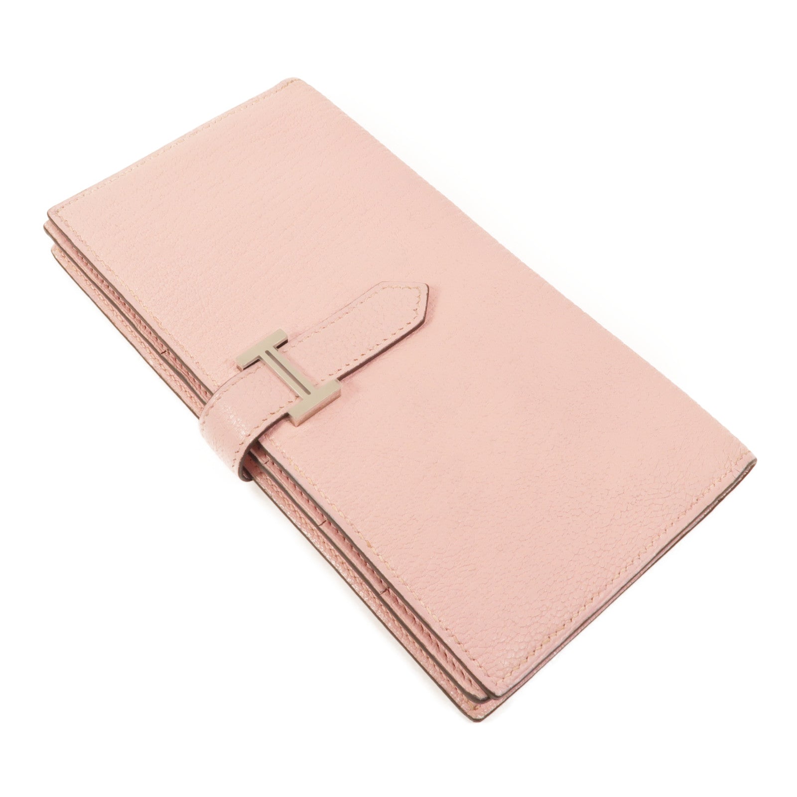 HERMES Chevre皮革Bearn W Snap長錢包Rose Sakura
