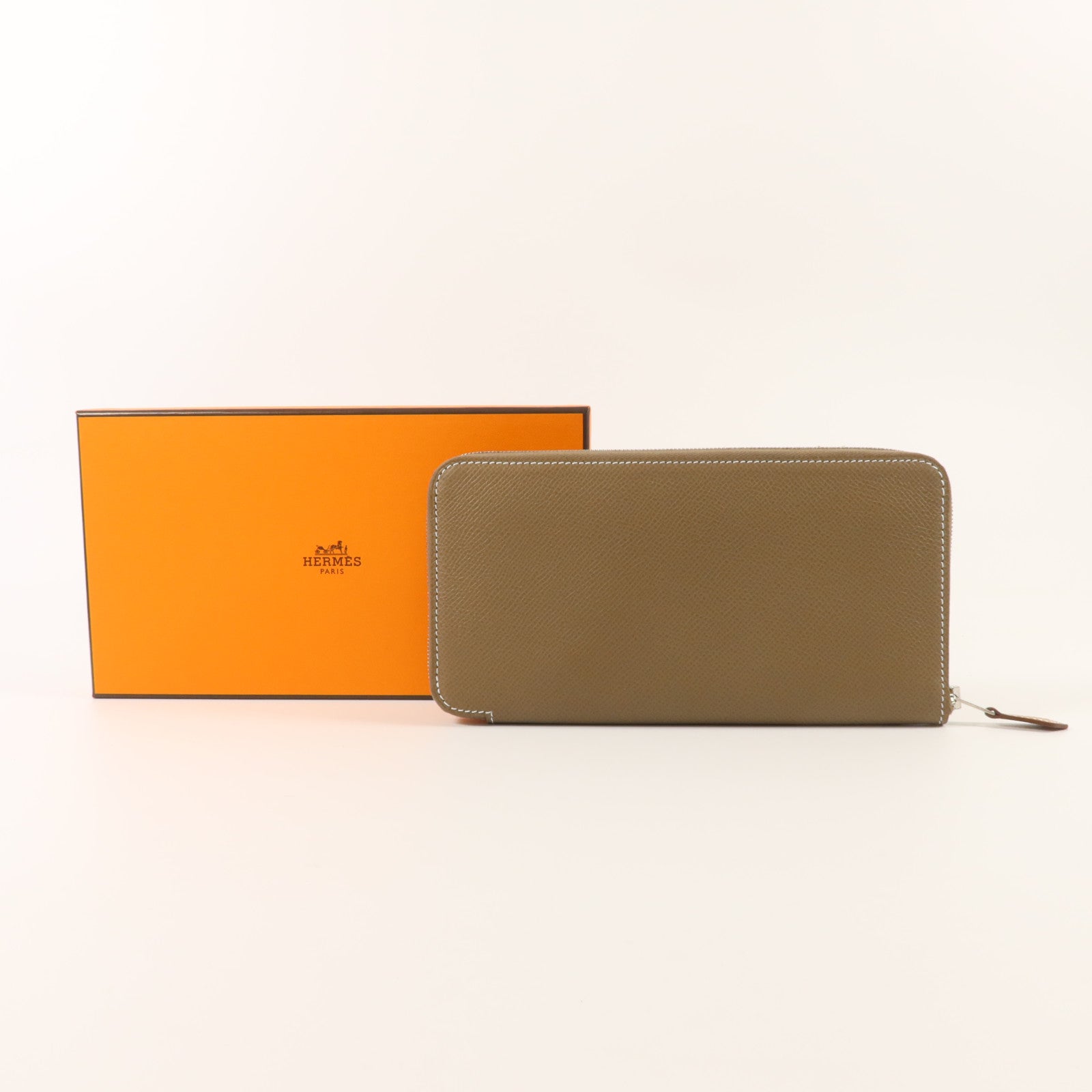 HERMES Epsom皮革Silk In Long Wallet長錢包Etoupe