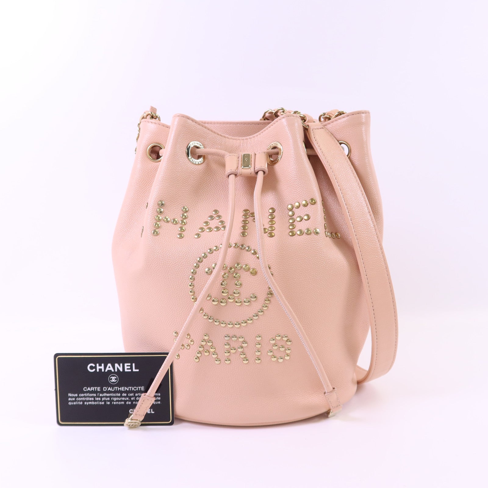 CHANEL 牛皮皮革Rivet Drawstring Bucket金扣肩背袋