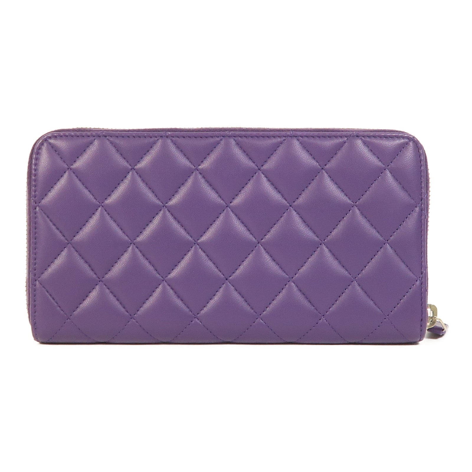 CHANEL 羊皮皮革Zipper Long Wallet銀扣長錢包