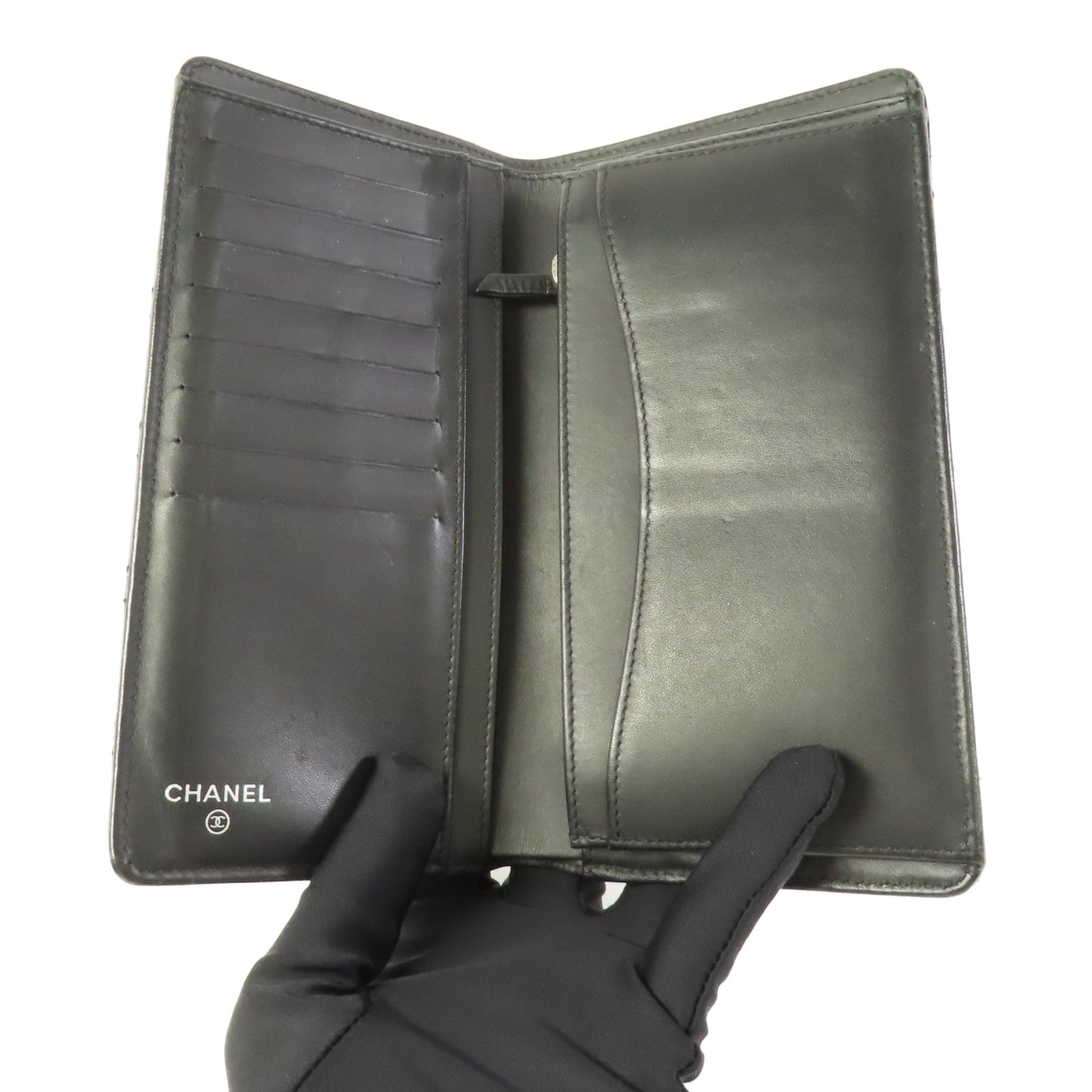 CHANEL 牛皮皮革Long Wallet銀扣長錢包