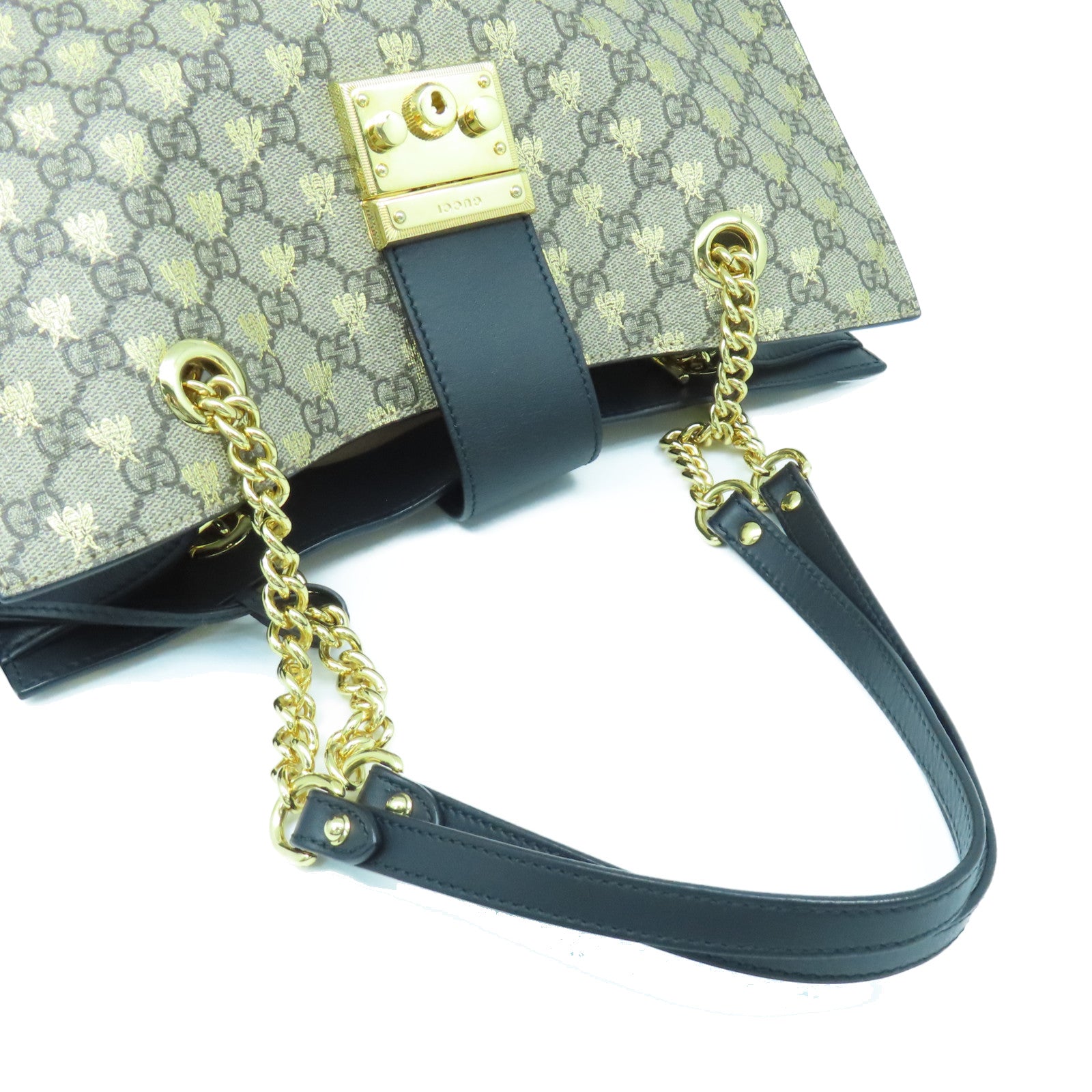 GUCCI 【激減優惠】塗層帆布Padlock Medium Shoulder Bag金扣鏈帶肩背袋啡色/黑色