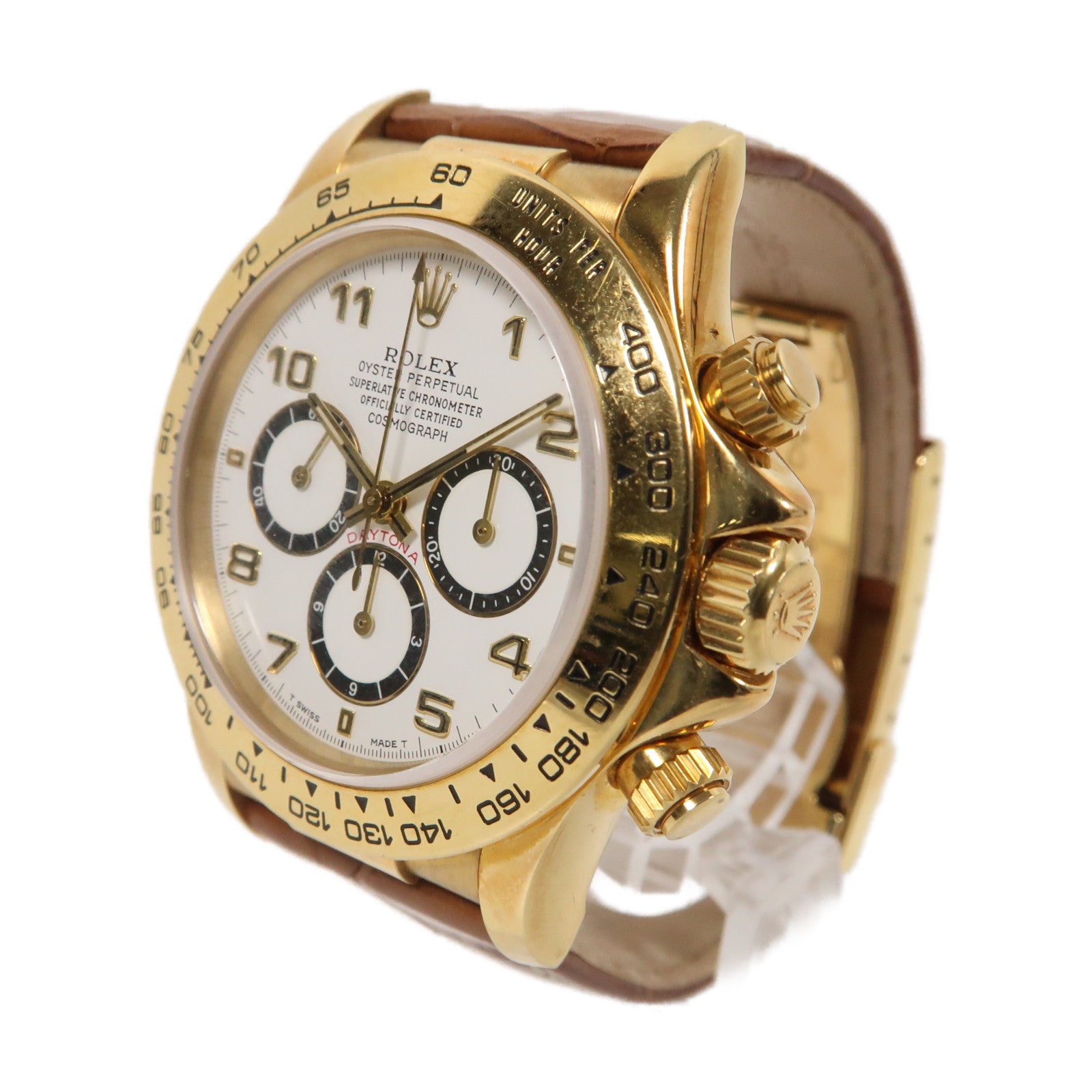 ROLEX Daytona 18K黃金/鱷魚皮革手錶自動機芯白色