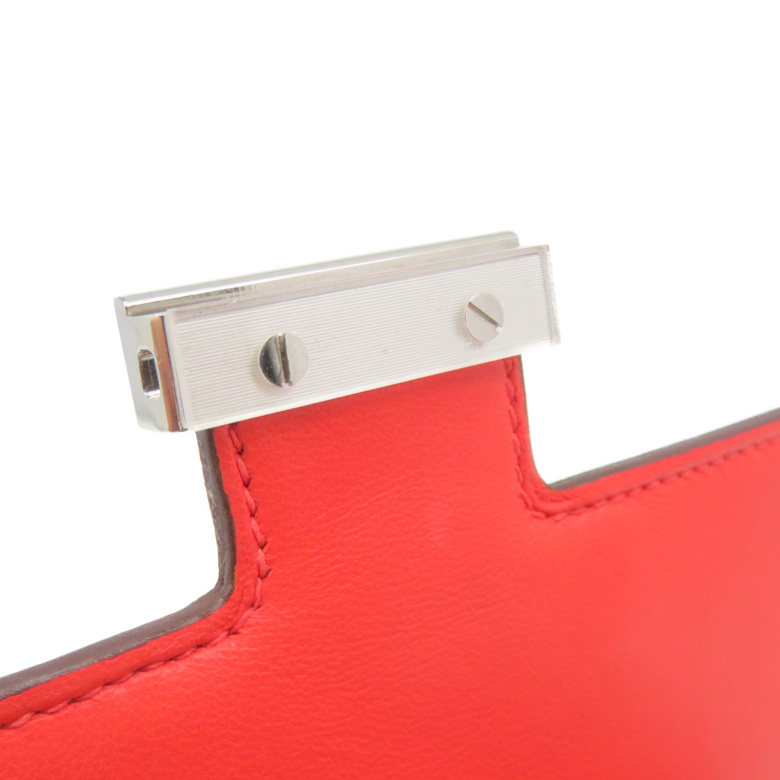 HERMES 【激減優惠】Evercolor皮革Constance Mini Shoulder Bag銀扣肩背袋Capucine火焰紅色