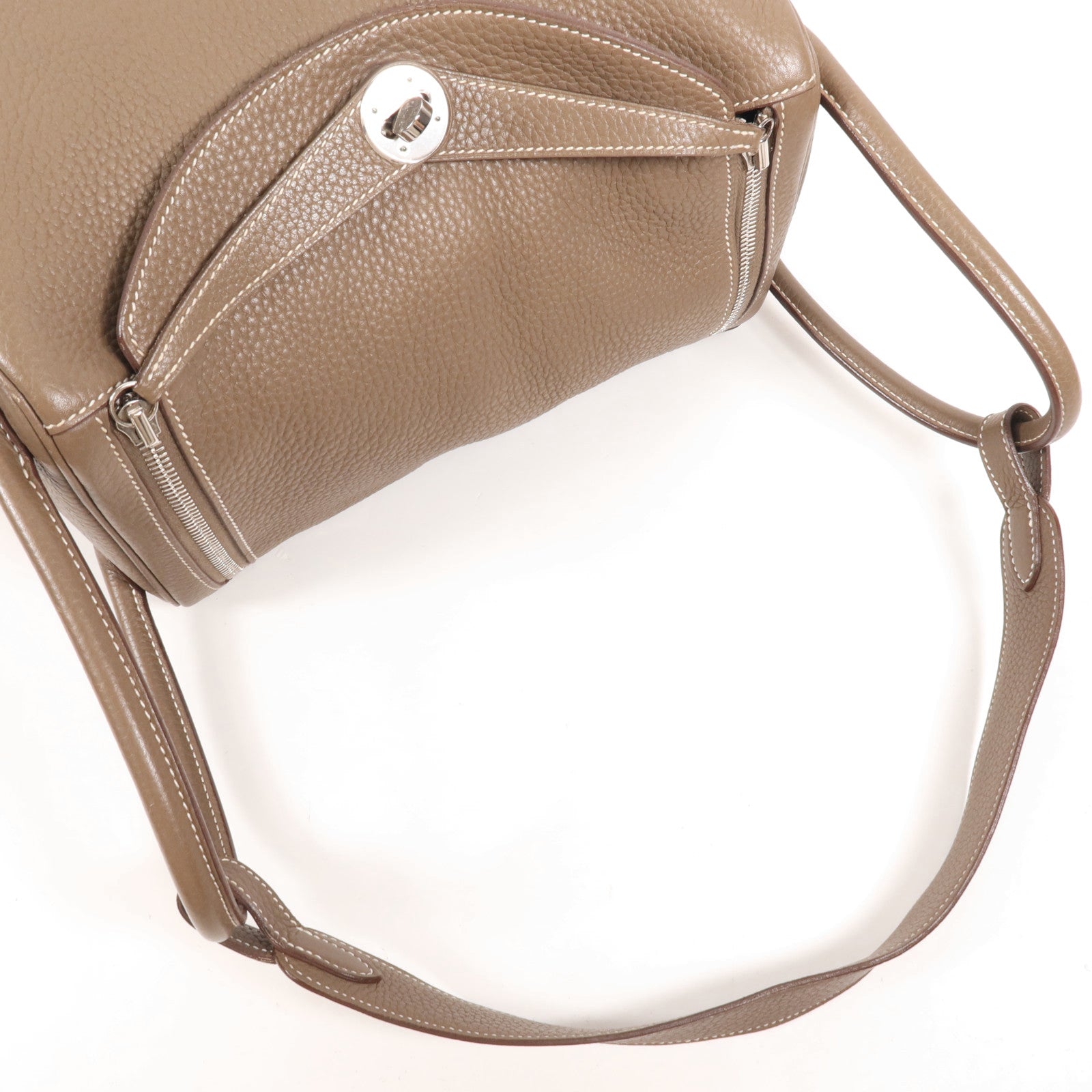 HERMES Togo皮革Lindy 30銀扣手挽肩背兩用袋Etoupe