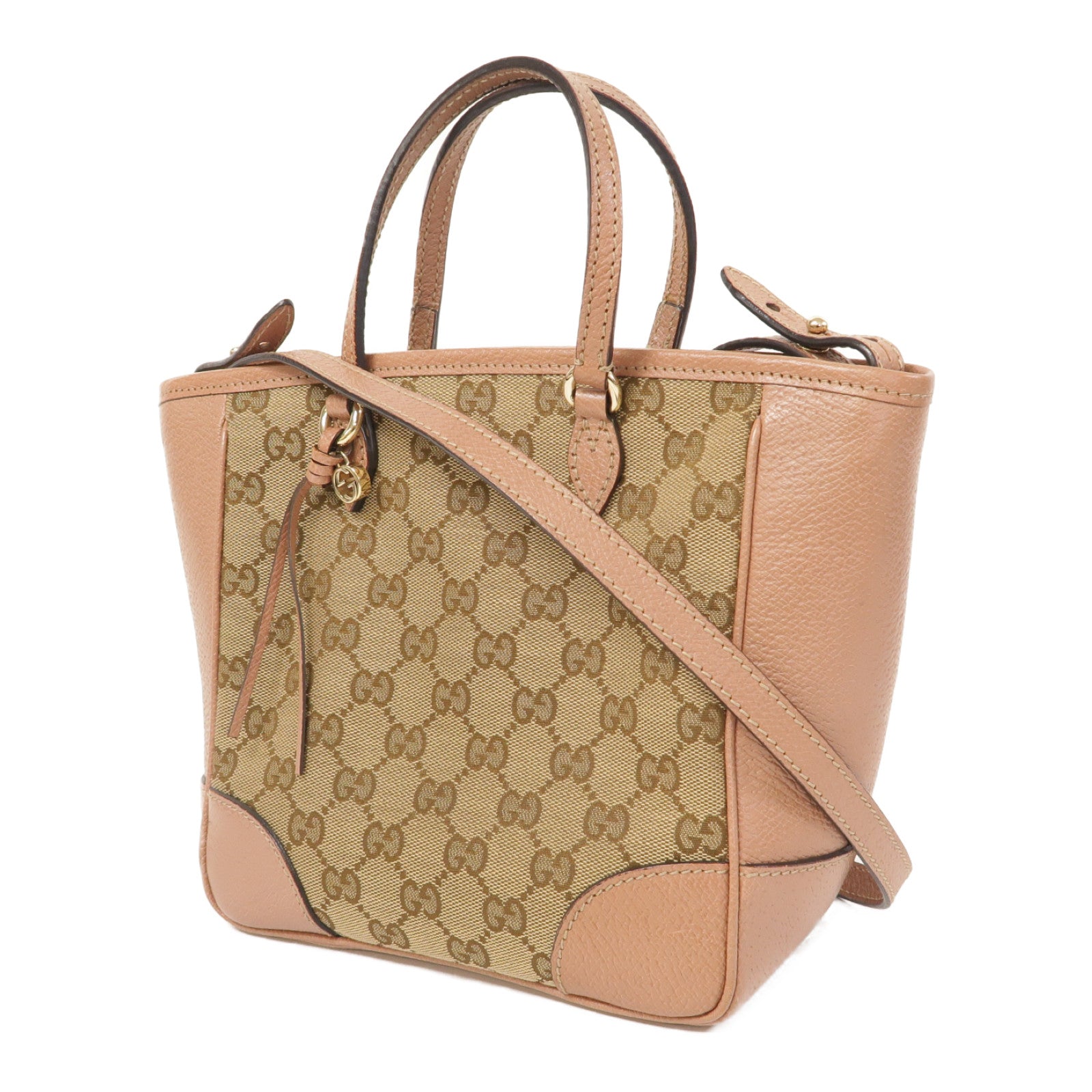 GUCCI 帆布/皮革2 Way Shoulder金扣手挽肩背兩用袋米色/啡色