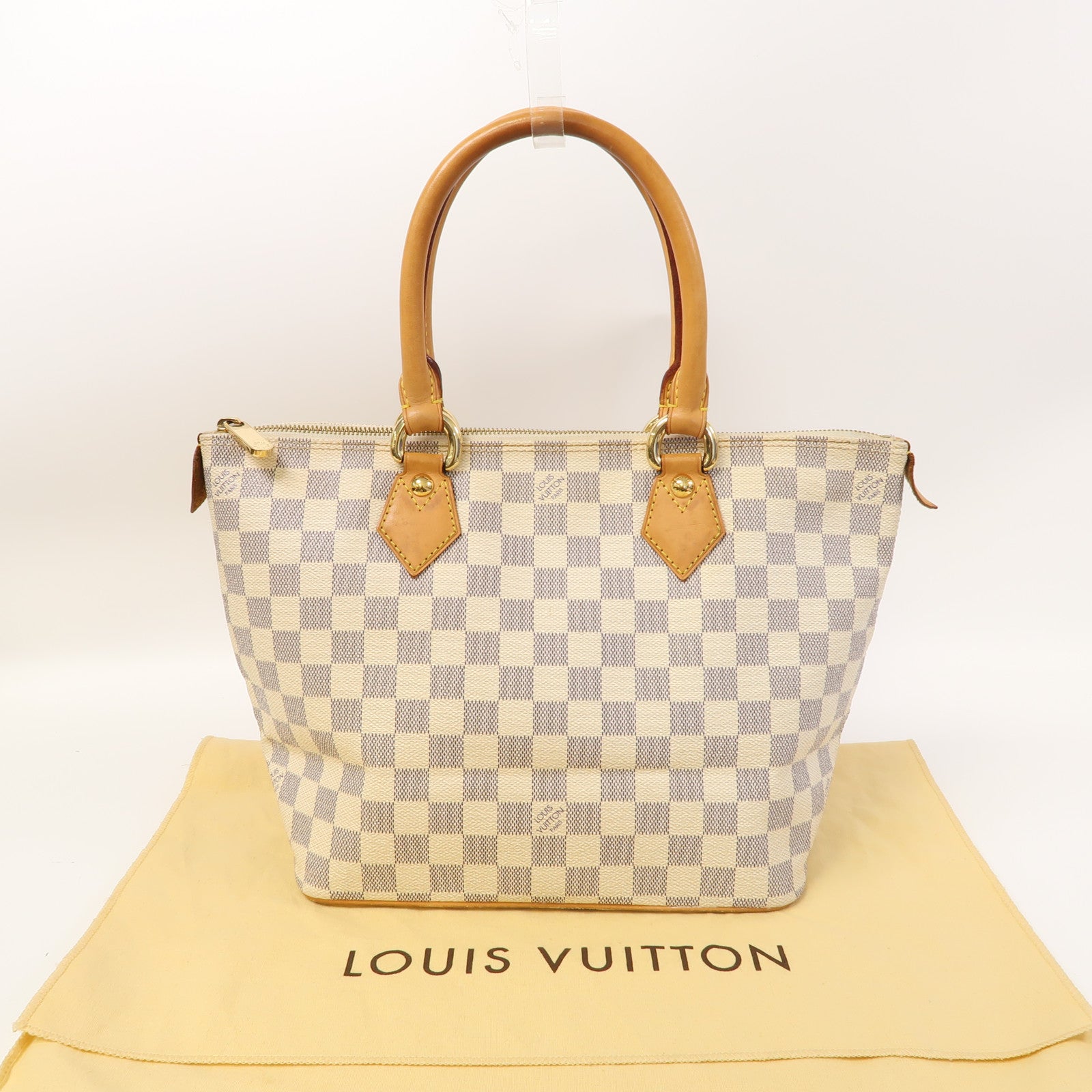 LOUIS VUITTON Damier Azur Saleya PM金扣手挽袋白色