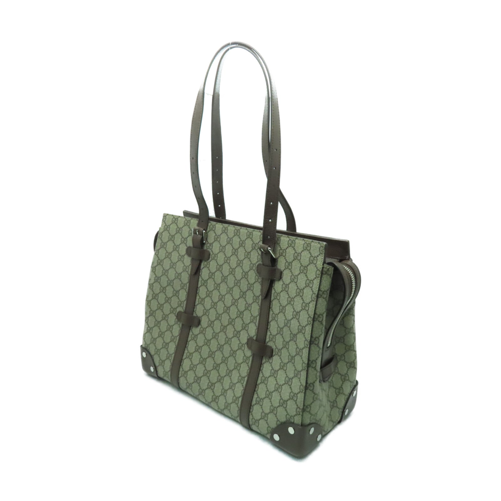 GUCCI 【激減優惠】塗層帆布Tote Bag銀扣手挽袋啡色
