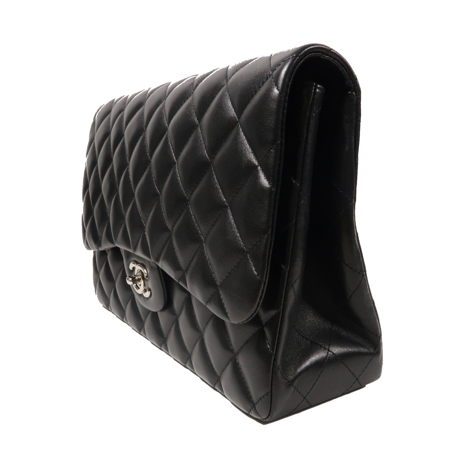 CHANEL 菱格羊皮皮革Chain Shoulder Bag銀扣肩背袋黑色