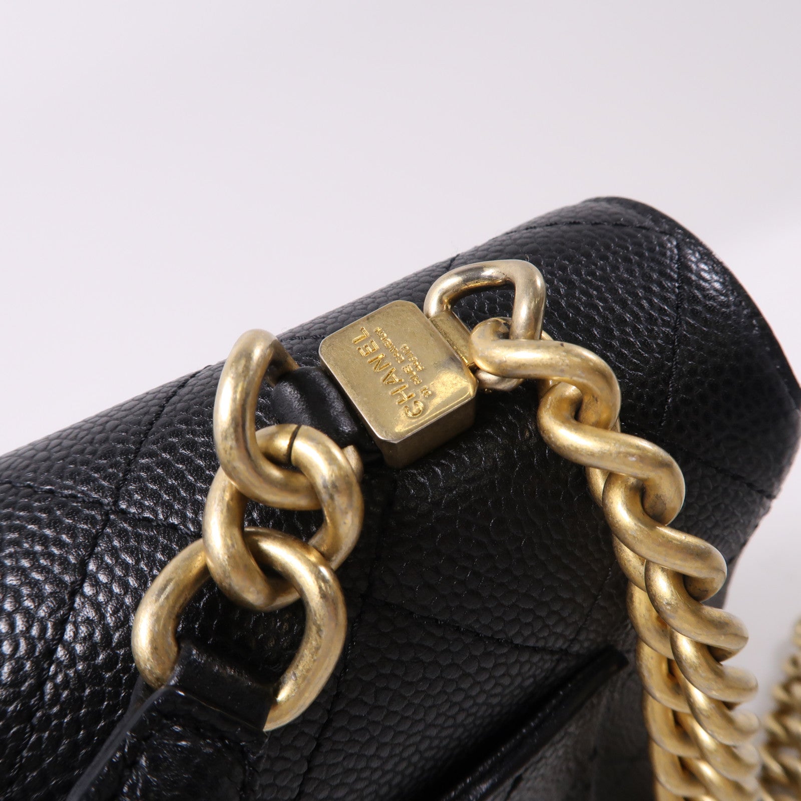 CHANEL 牛皮皮革2Way Shoulder金扣鏈帶手挽肩背兩用袋黑色