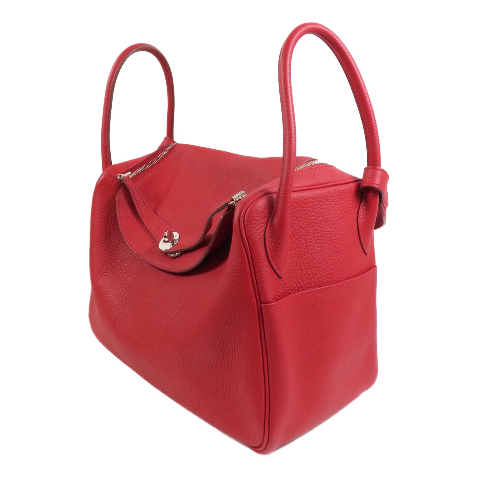 HERMES Clemence皮革Lindy 34銀扣肩背袋Rough Piment