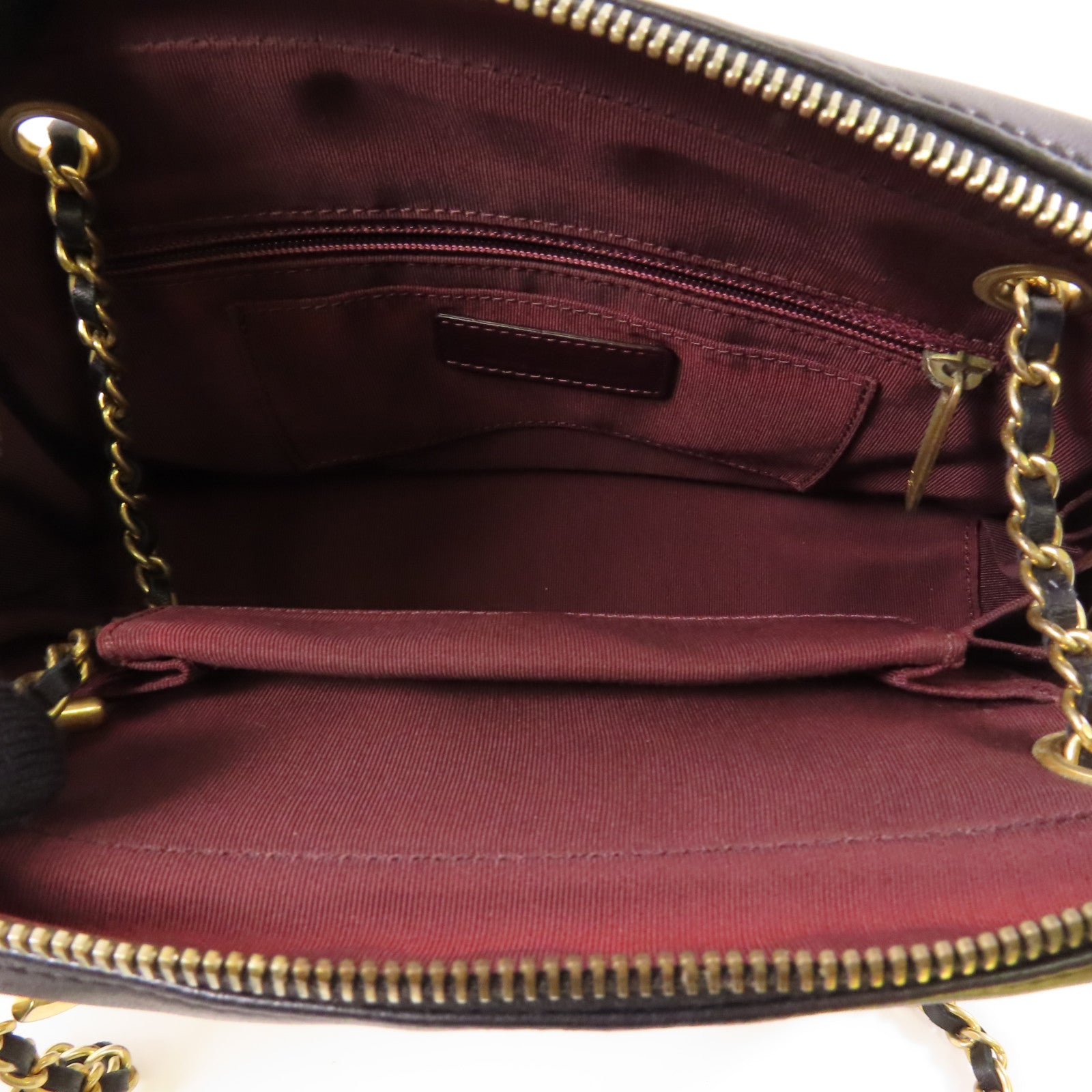 CHANEL CC GHW Chain Shoulder Bag Lambskin Leather Black White