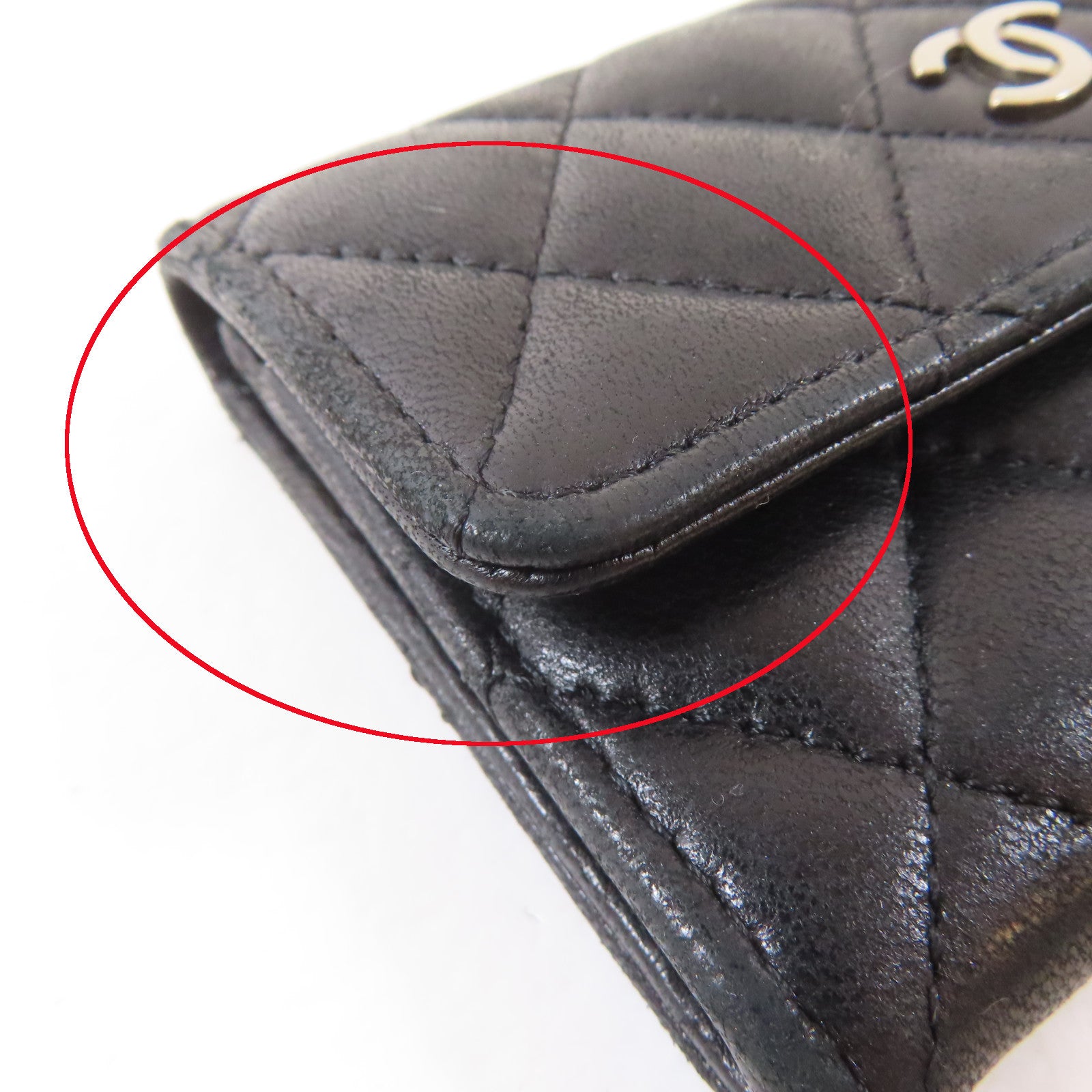CHANEL 菱格羊皮皮革Card Case銀扣卡片套黑色