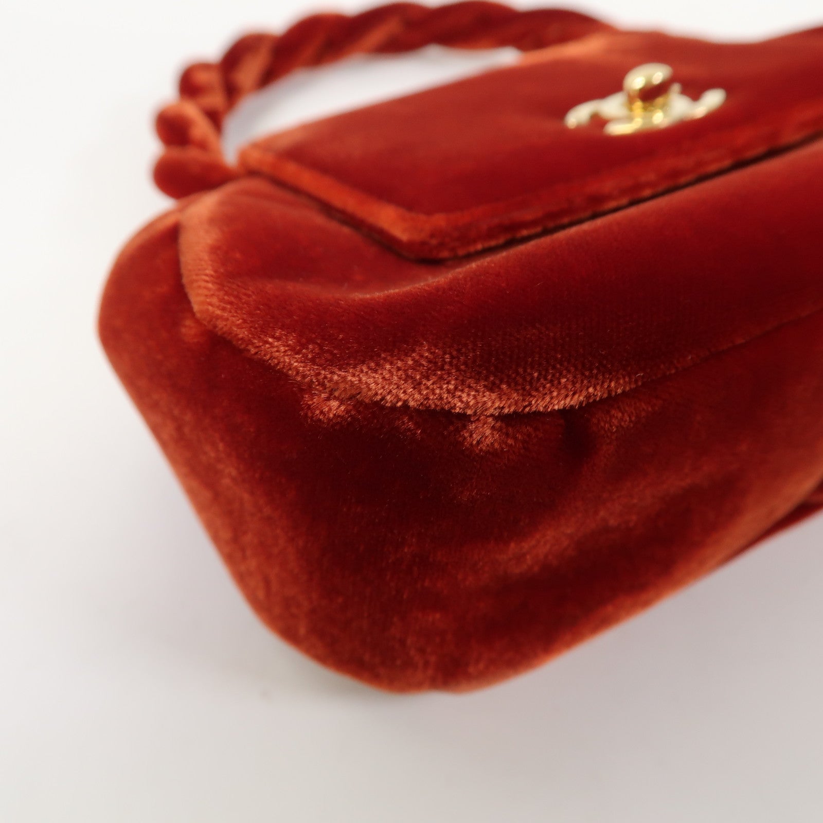 CHANEL 【激減優惠】天鵝絨Vintage Handbag金扣手挽袋紅色