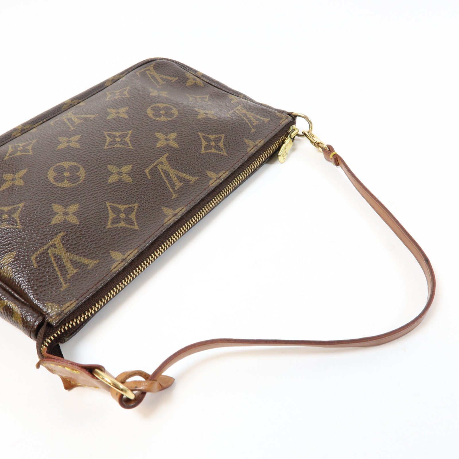LOUIS VUITTON Monogram Pochette Accessories金扣手拿包啡色